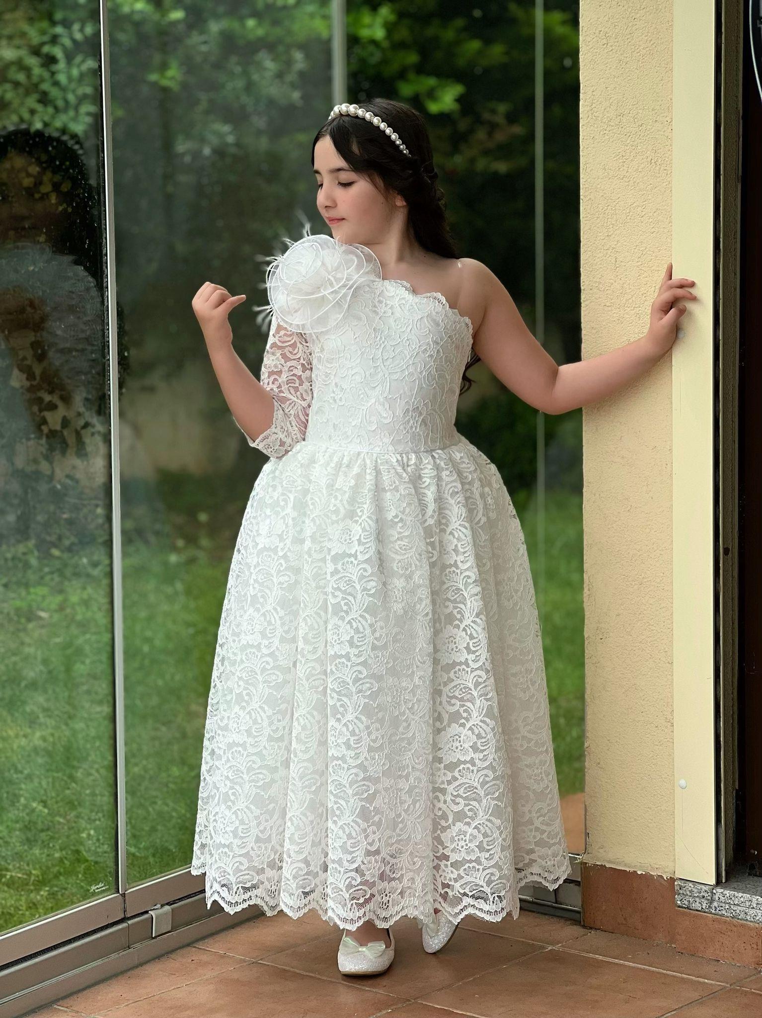 Kız Çocuk Beyaz Güpür Elbise Abiye-Kız Çocuk Elbise-Bebegimindolabinda.com