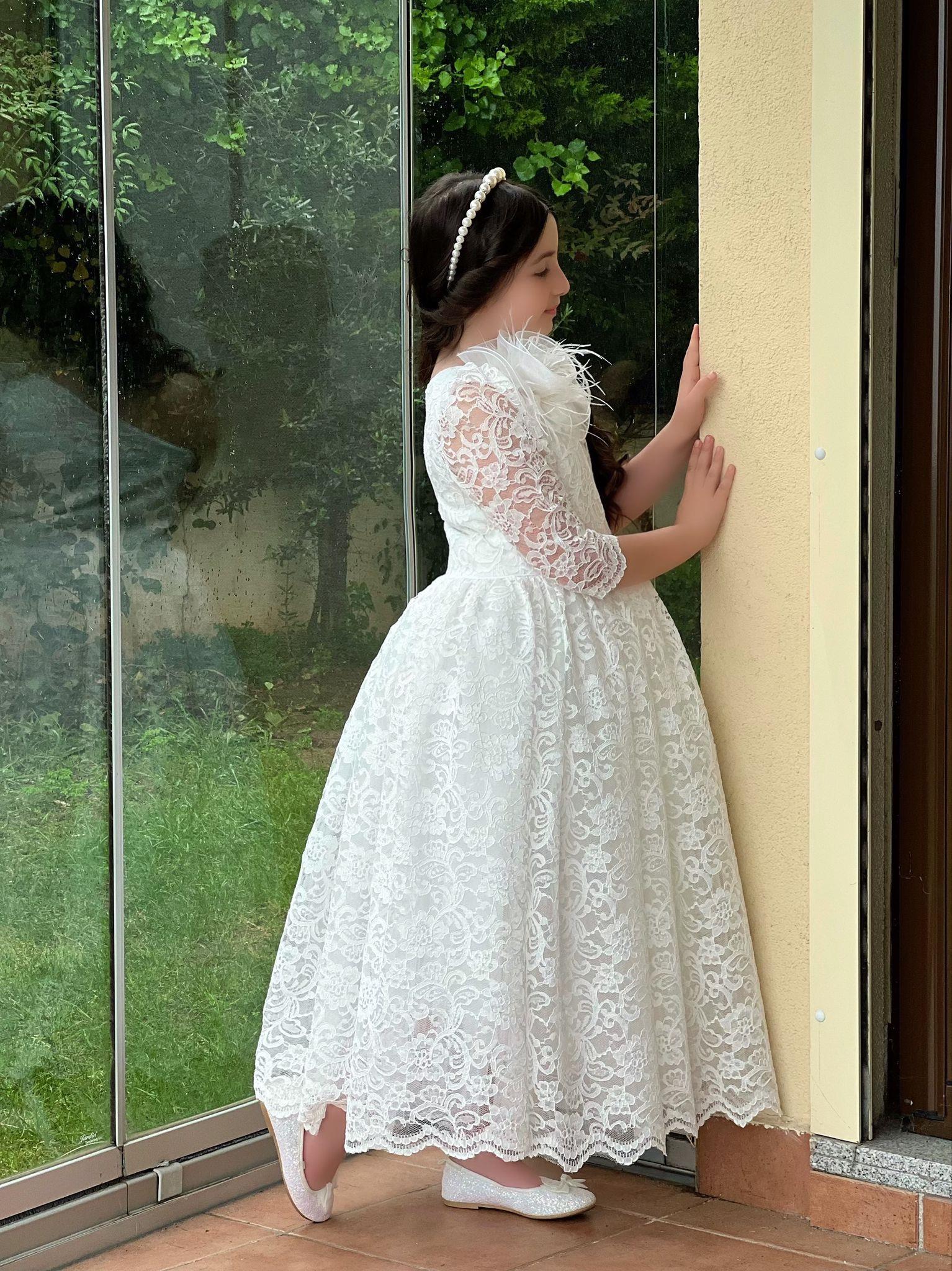 Kız Çocuk Beyaz Güpür Elbise Abiye-Kız Çocuk Elbise-Bebegimindolabinda.com