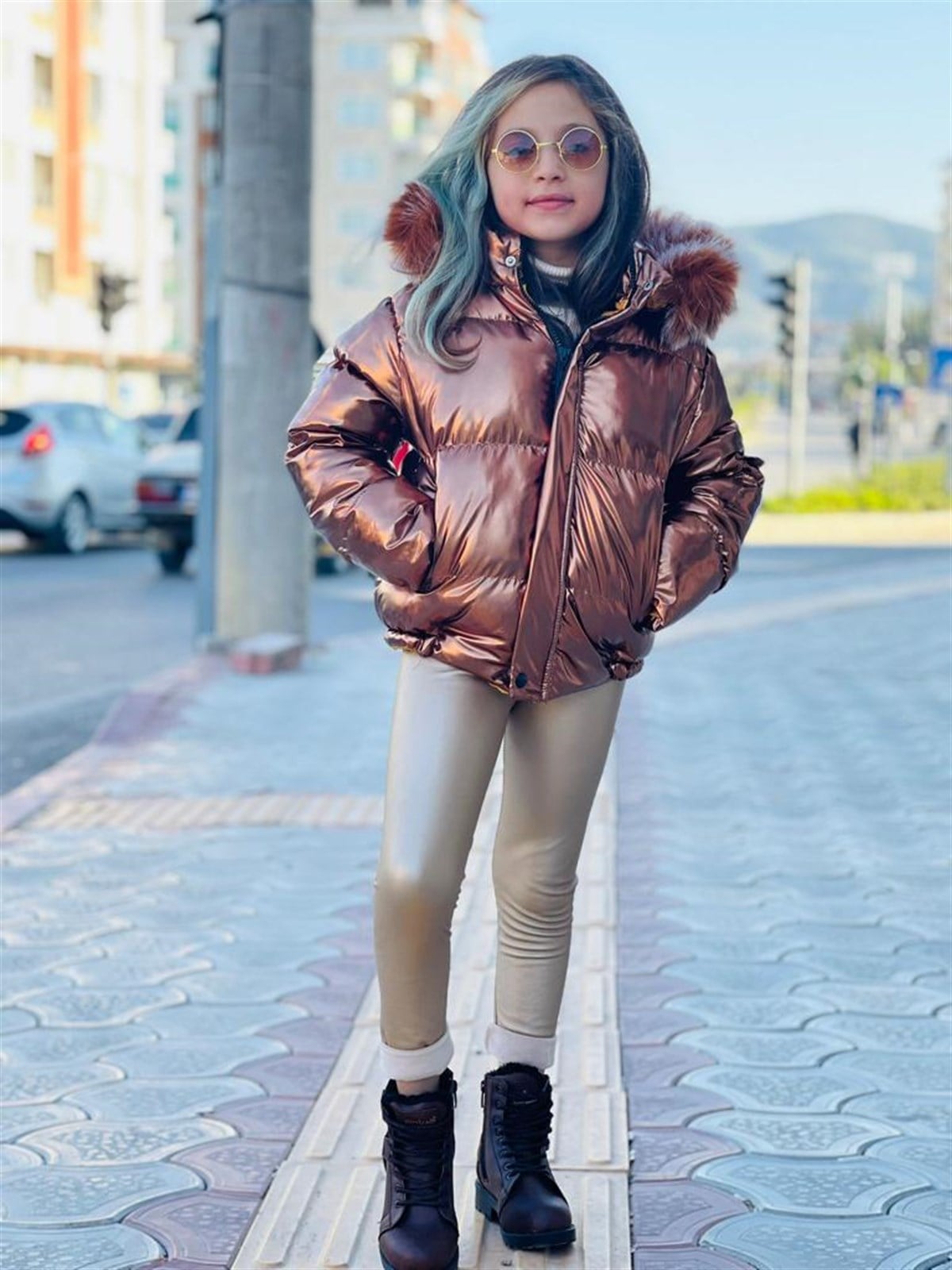 Kız Çocuk Elyaf Dolgulu Bakır Renkli Mont-Kız Çocuk Tek Alt & Üst-Bebegimindolabinda.com