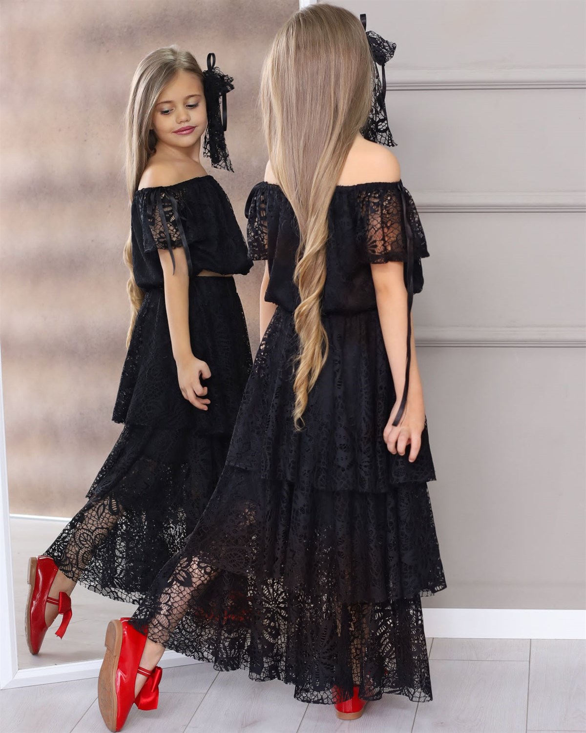 Kız Çocuk Güpürlü Abiye Takım-Kız Çocuk Alt Üst Takım-Bebegimindolabinda.com