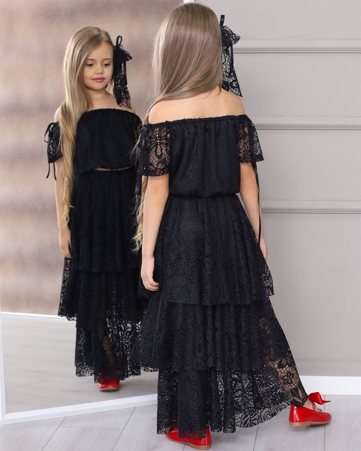 Kız Çocuk Güpürlü Abiye Takım-Kız Çocuk Alt Üst Takım-Bebegimindolabinda.com