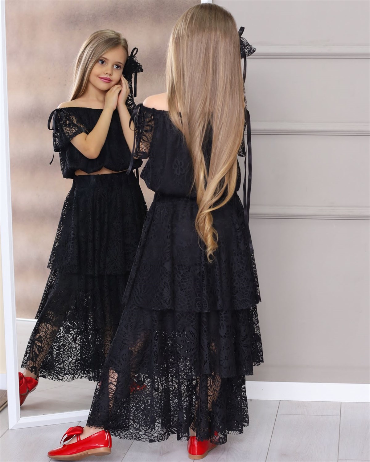 Kız Çocuk Güpürlü Abiye Takım-Kız Çocuk Alt Üst Takım-Bebegimindolabinda.com