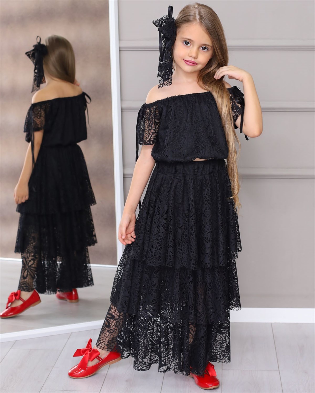 Kız Çocuk Güpürlü Abiye Takım-Kız Çocuk Alt Üst Takım-Bebegimindolabinda.com