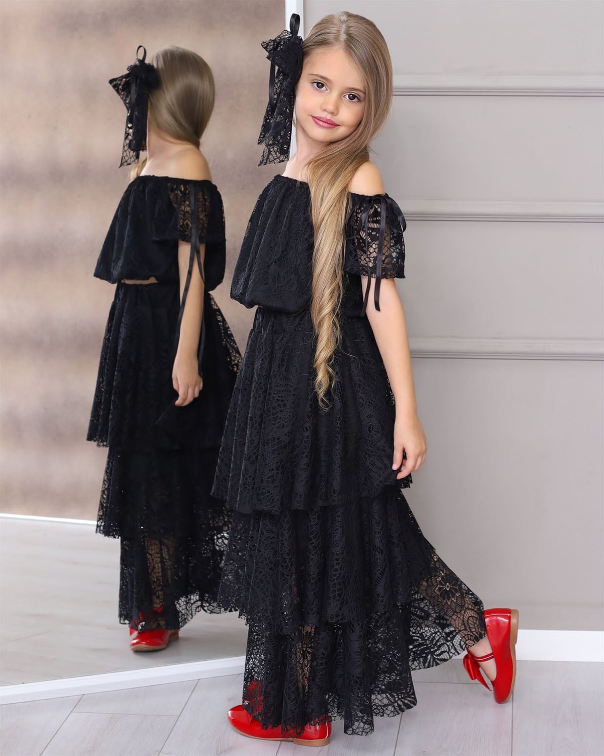 Kız Çocuk Güpürlü Abiye Takım-Kız Çocuk Alt Üst Takım-Bebegimindolabinda.com