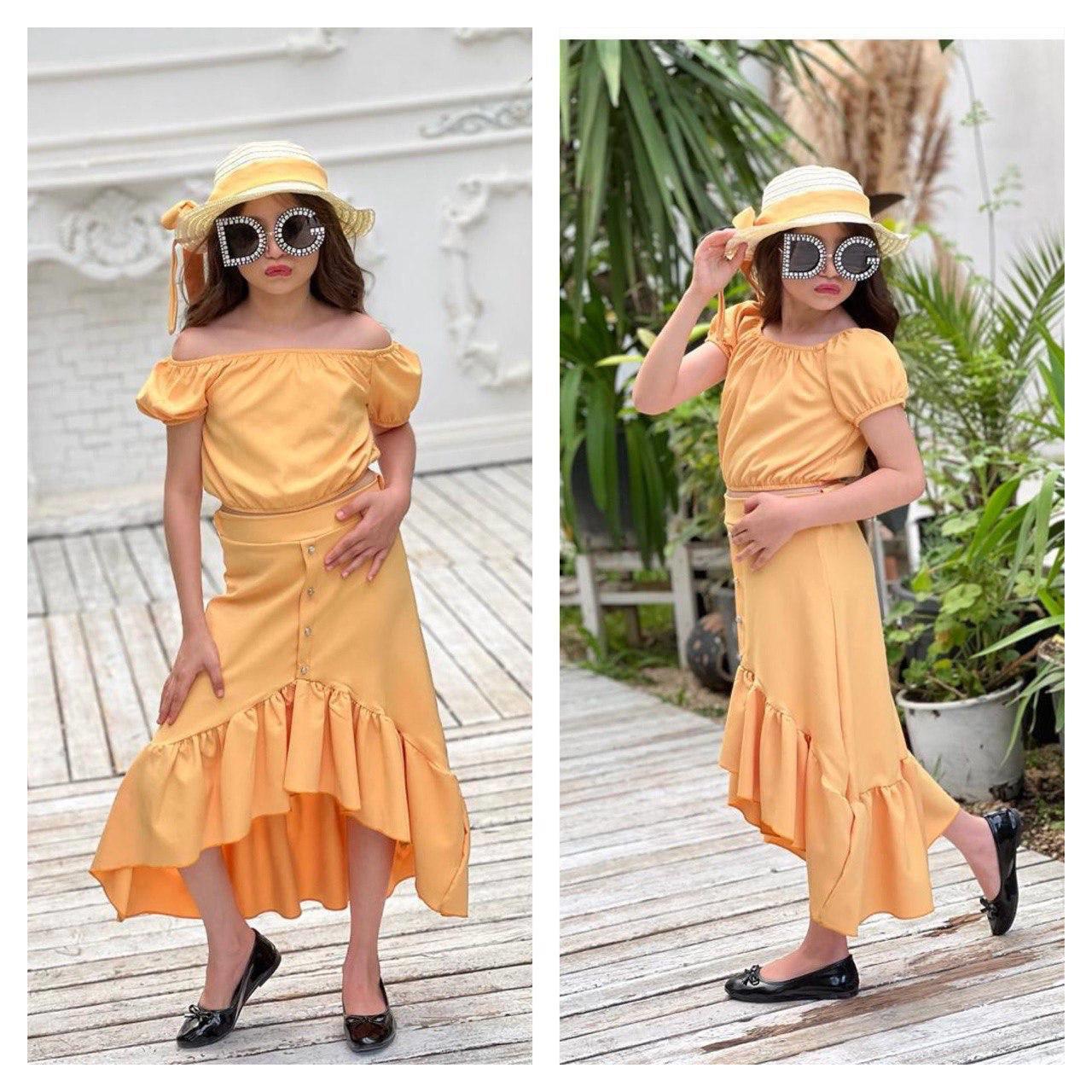 Kız Çocuk Hasır Şapkalı 2'li Takım Sarı-Kız Çocuk Alt Üst Takım-Bebegimindolabinda.com