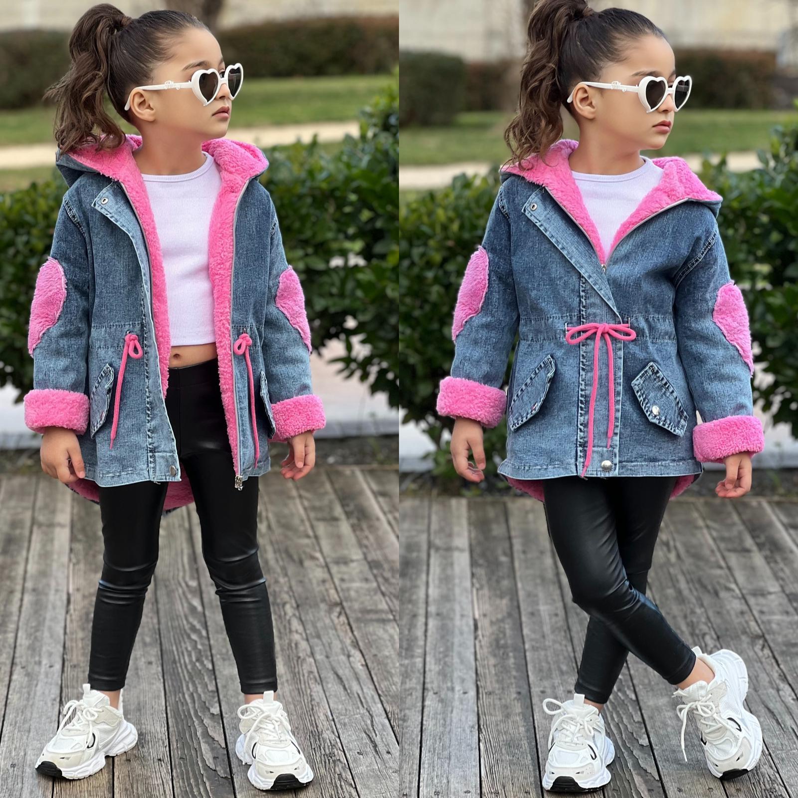 Kız Çocuk Kot Pembe Mont Welsoftlu-Kız Çocuk Mont-Bebegimindolabinda.com
