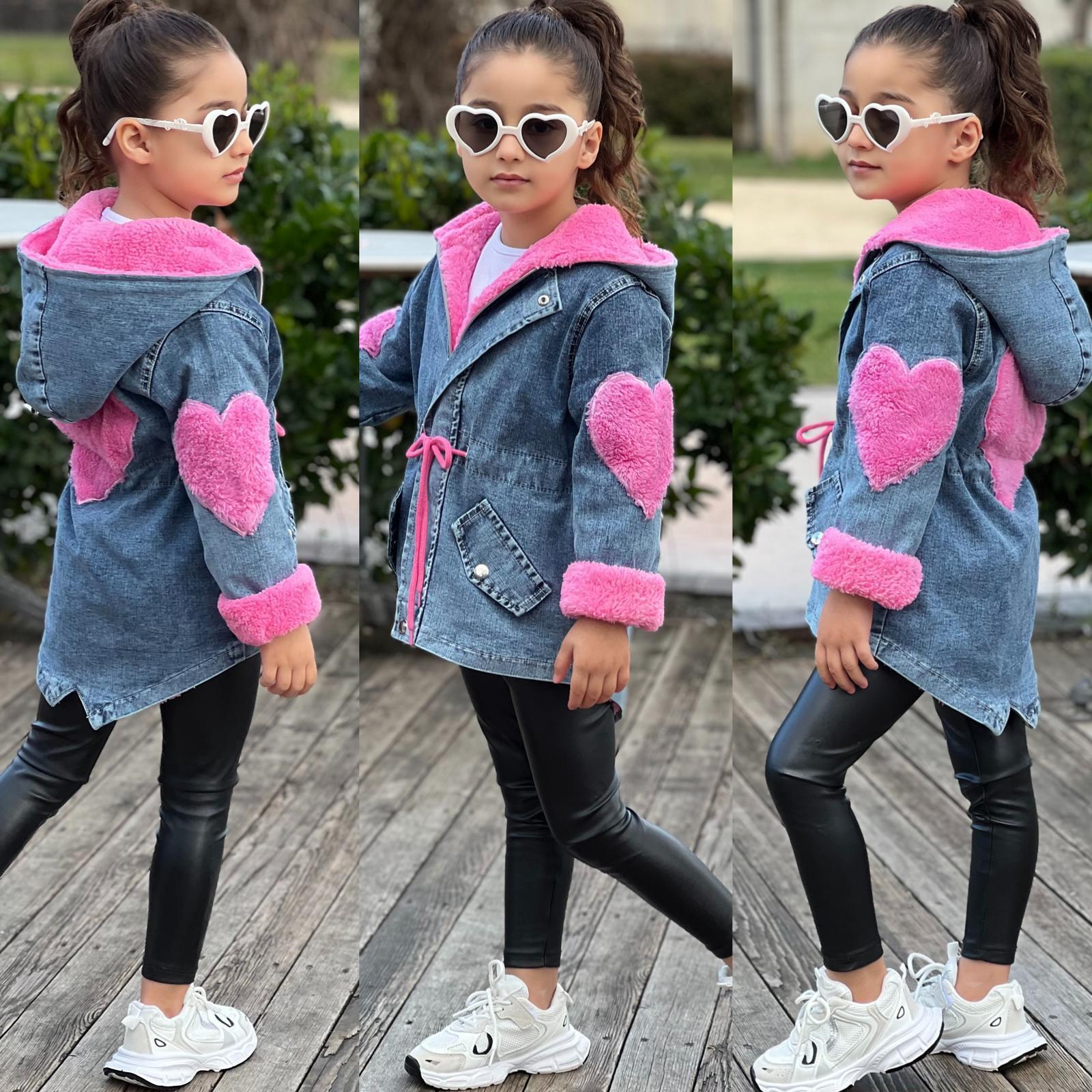 Kız Çocuk Kot Pembe Mont Welsoftlu-Kız Çocuk Mont-Bebegimindolabinda.com