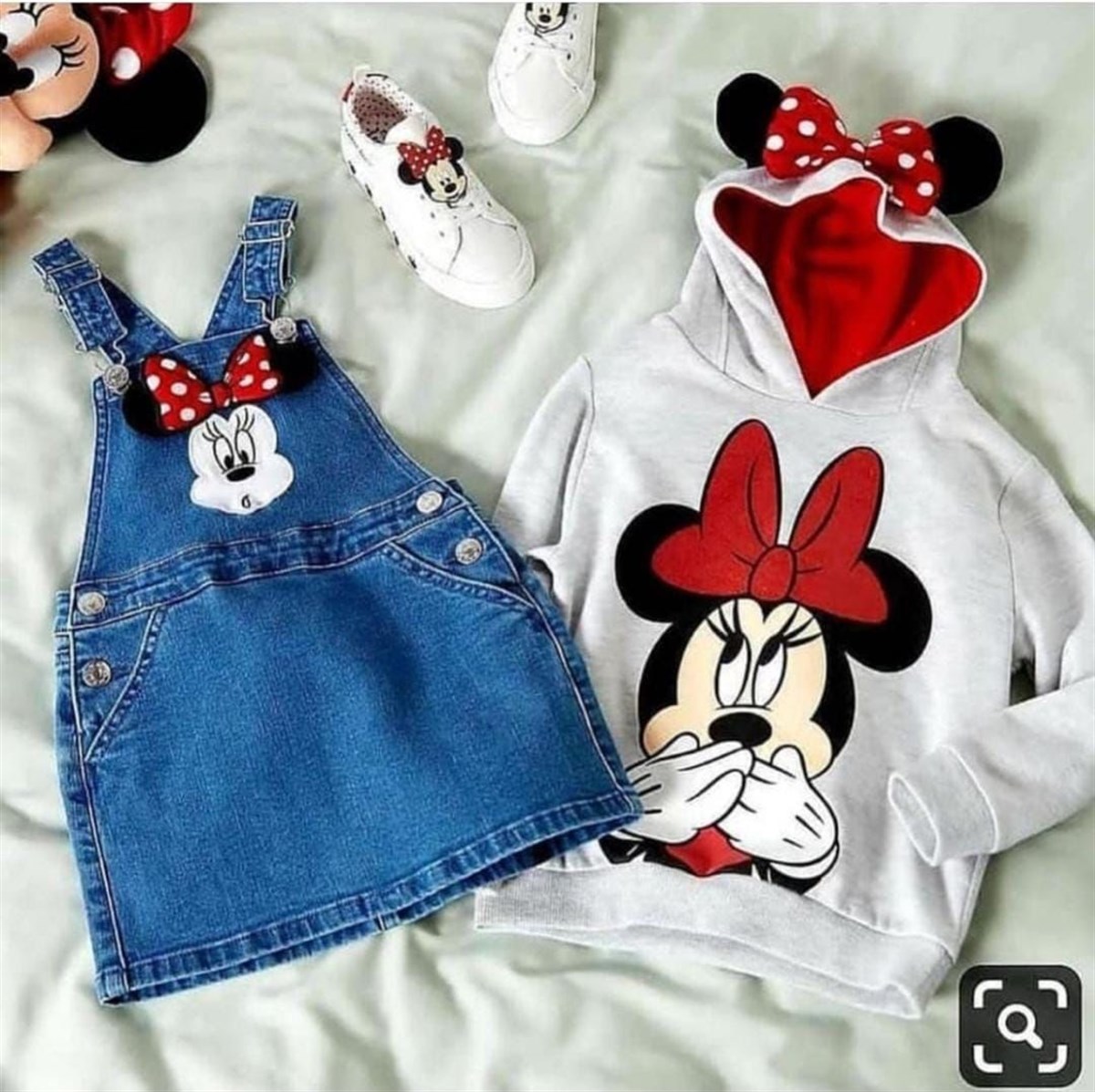 Kız Çocuk Kot Salopet Elbise Mickey Desenli-Kız Çocuk Alt Üst Takım-Bebegimindolabinda.com