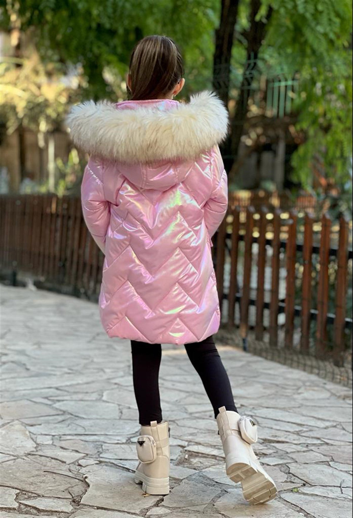Kız Çocuk Parlak Kumaş Tarz Mont Pembe-Kız Çocuk Mont-Bebegimindolabinda.com
