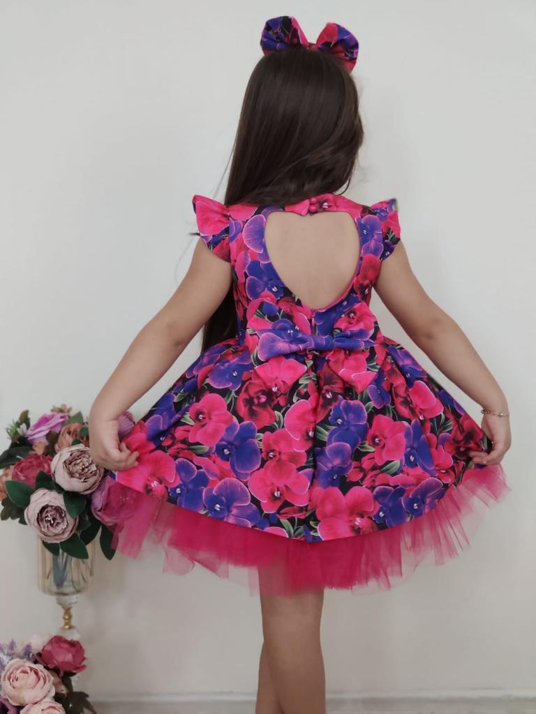 Kız Çocuk Pembe  Çiçekli Abiye Elbise-Kız Çocuk Elbise-Bebegimindolabinda.com
