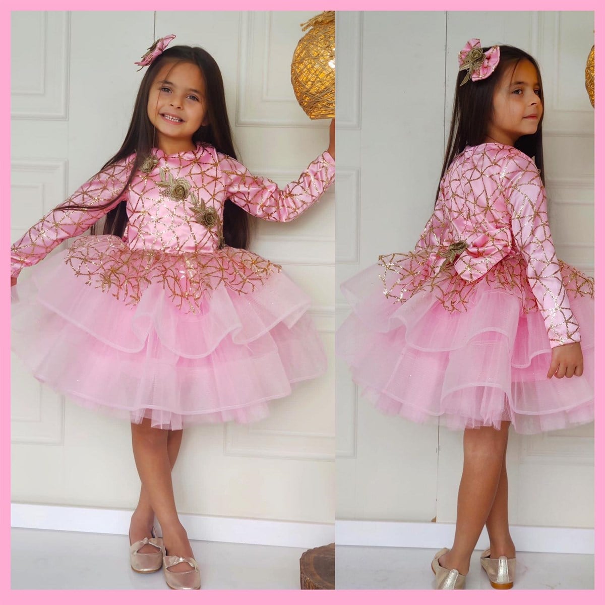 Kız Çocuk Pembe Simli Abiye Elbise-Kız Çocuk Elbise-Bebegimindolabinda.com