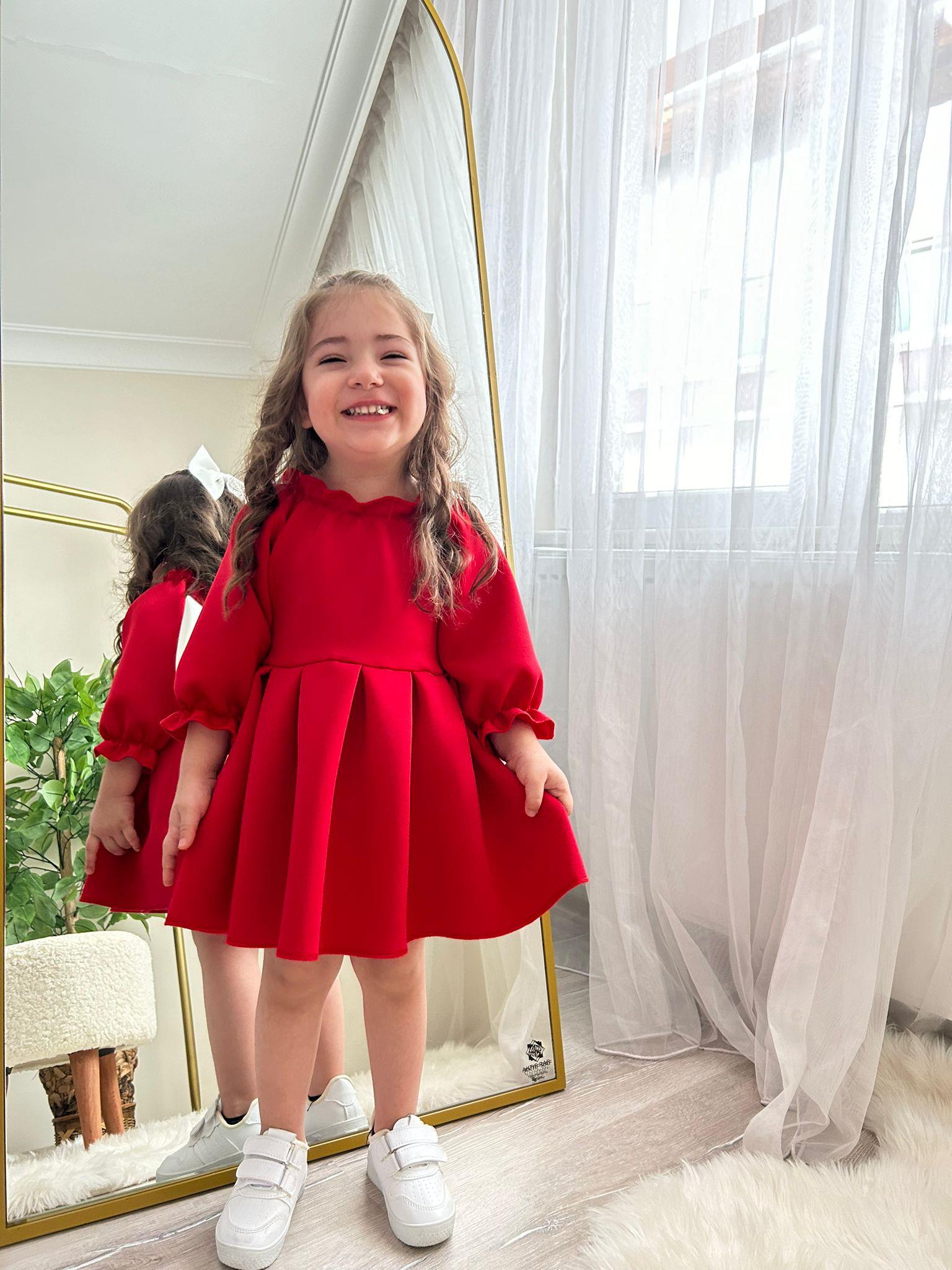 Kız Çocuk Tasarım Abiye Elbise Kırmızı-Kız Çocuk Elbise-Bebegimindolabinda.com