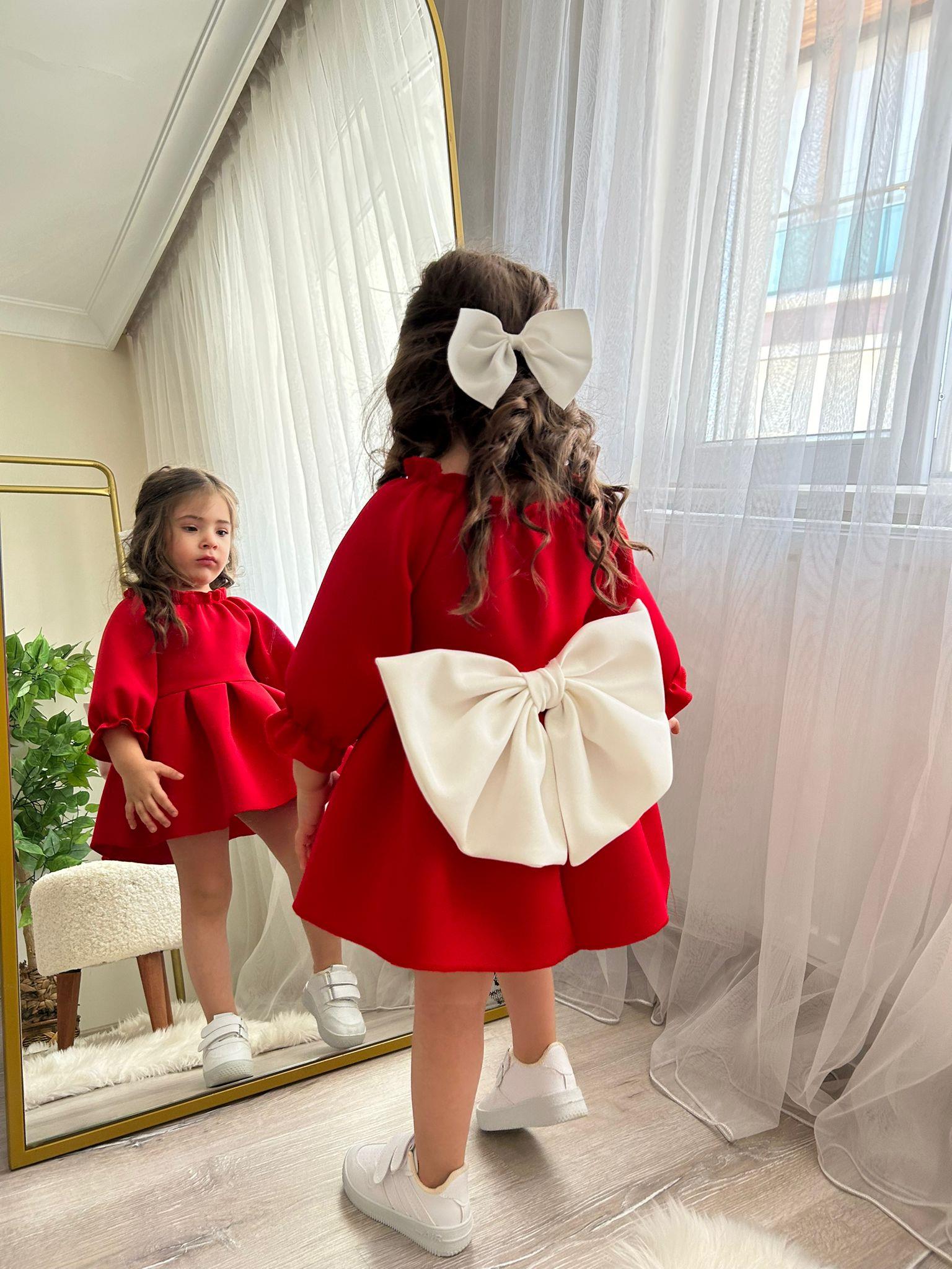 Kız Çocuk Tasarım Abiye Elbise Kırmızı-Kız Çocuk Elbise-Bebegimindolabinda.com