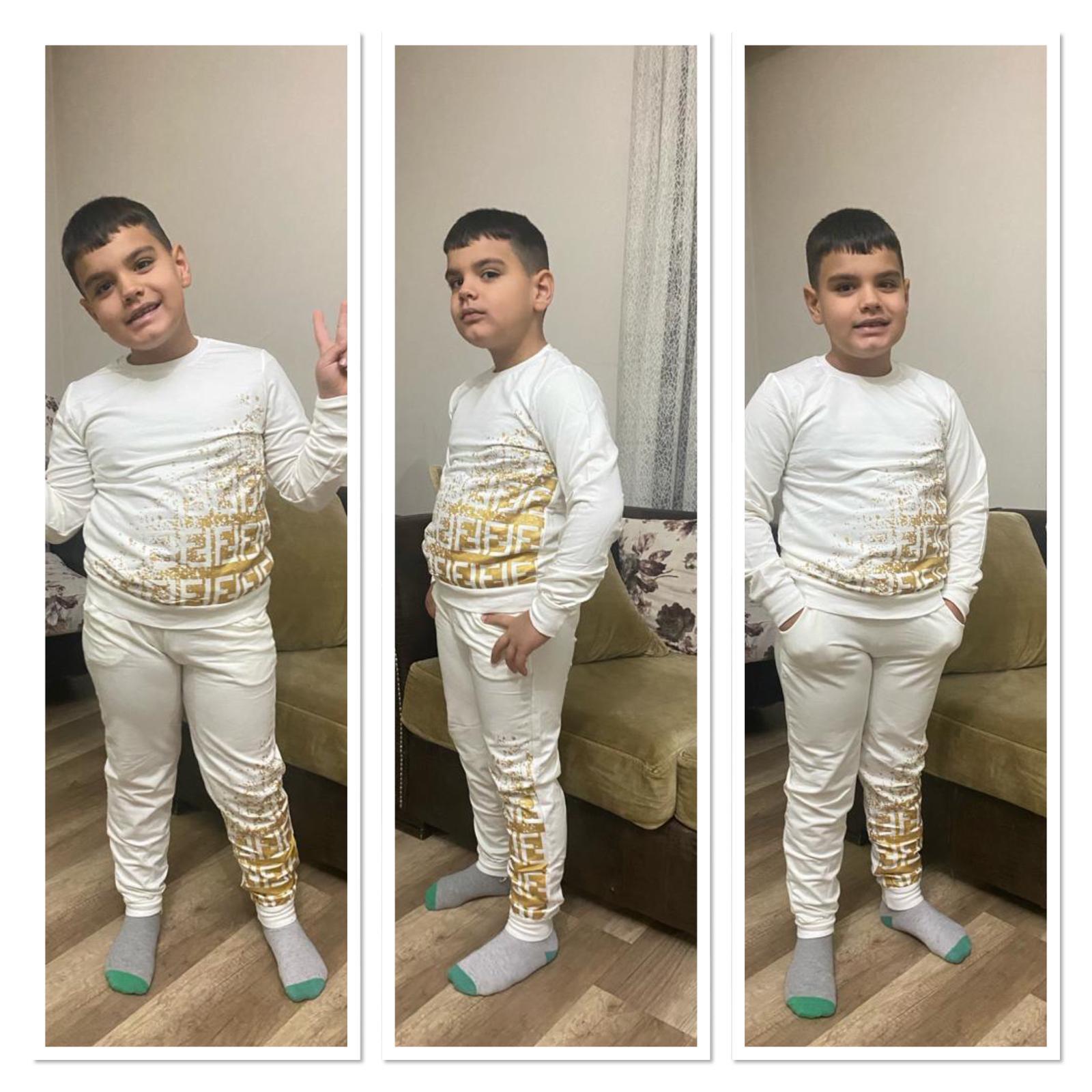 Unisex Garson Eşofman Takımı Beyaz Yaldızlı-Erkek Çocuk Alt Üst Takım-Bebegimindolabinda.com