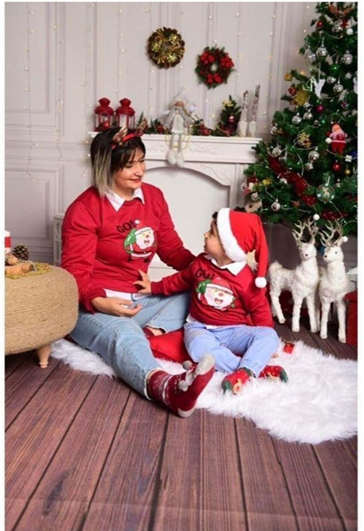 Yılbaşı Aile Kombini Sweet Kırmızı-Kız Çocuk Tek Alt & Üst-Bebegimindolabinda.com