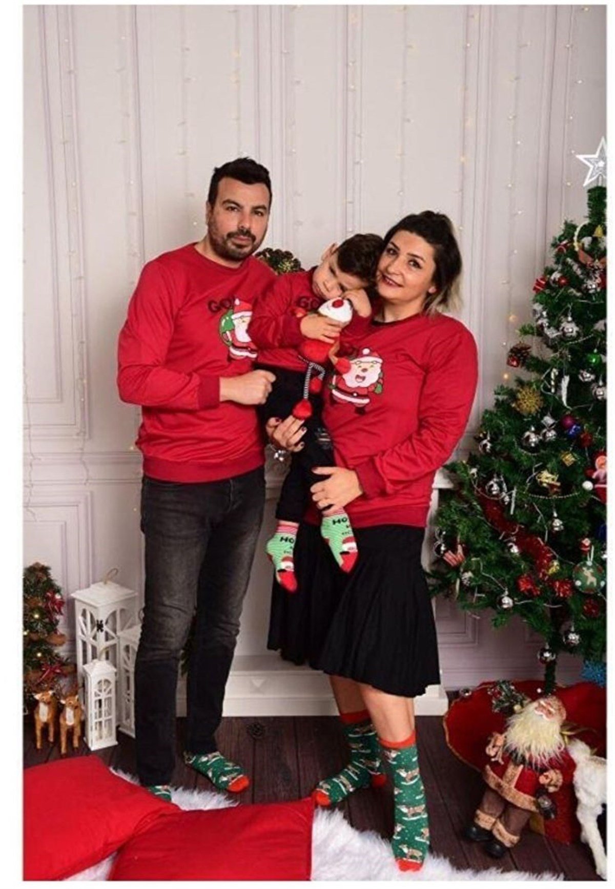 Yılbaşı Aile Kombini Sweet Kırmızı-Kız Çocuk Tek Alt & Üst-Bebegimindolabinda.com