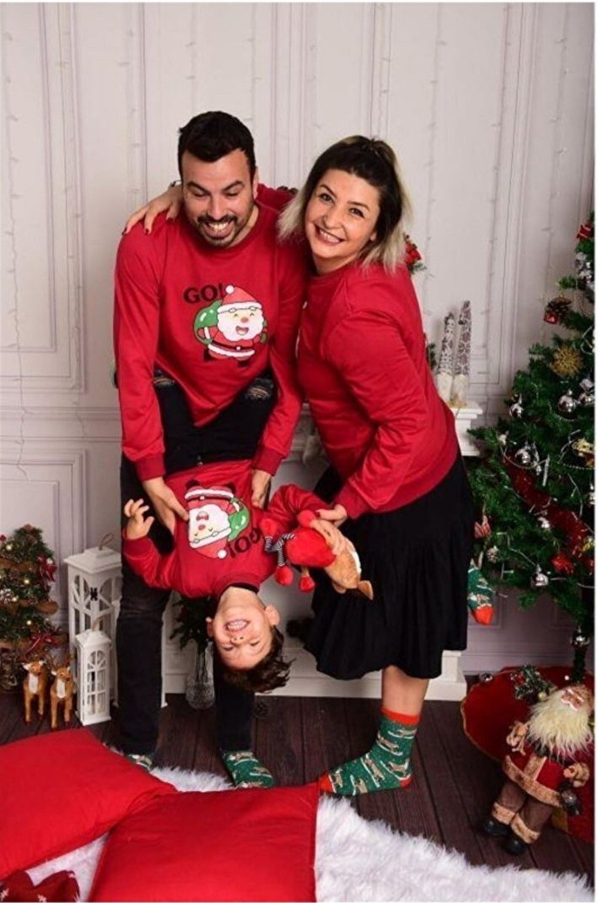 Yılbaşı Aile Kombini Sweet Kırmızı-Kız Çocuk Tek Alt & Üst-Bebegimindolabinda.com