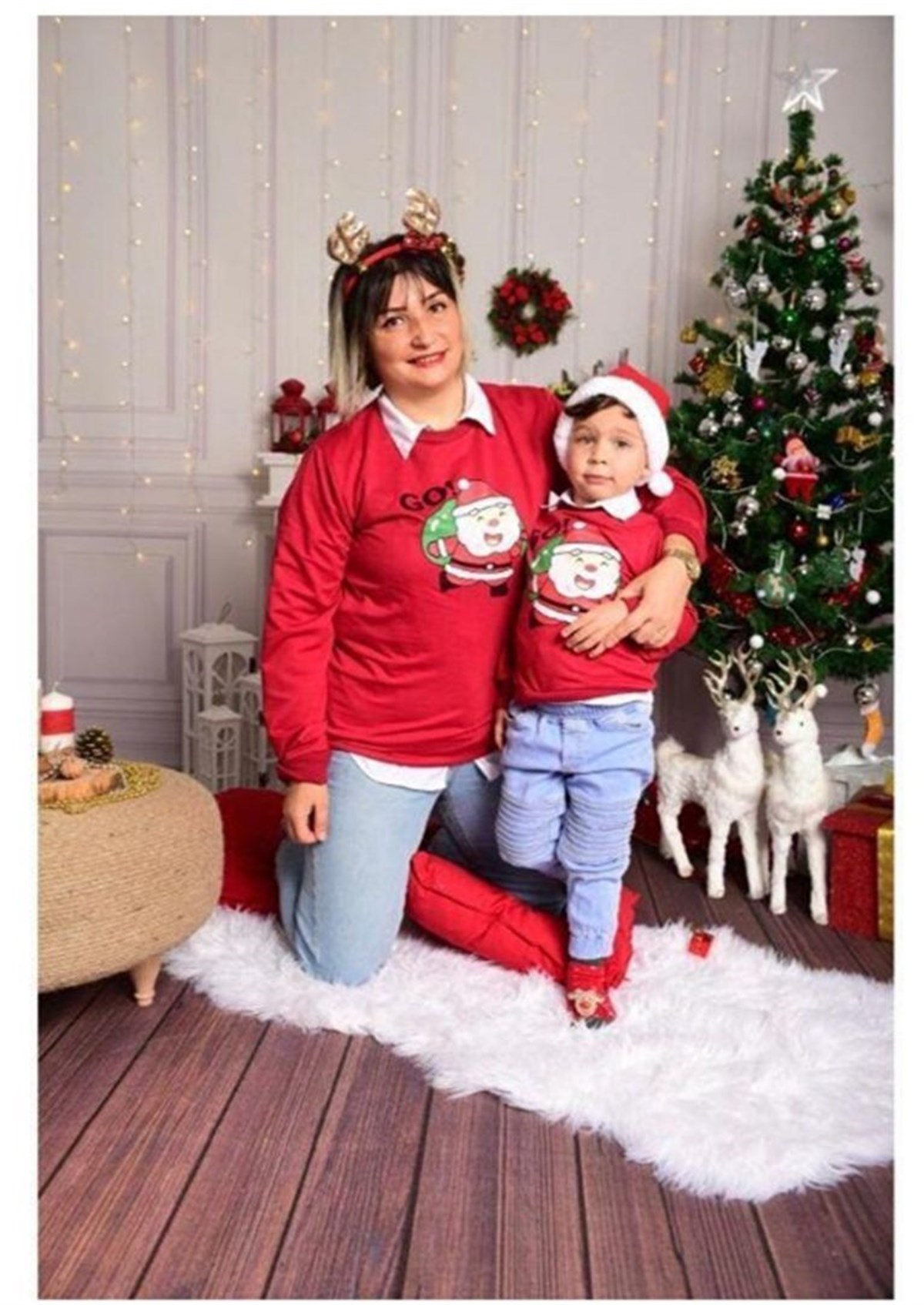 Yılbaşı Aile Kombini Sweet Kırmızı-Kız Çocuk Tek Alt & Üst-Bebegimindolabinda.com