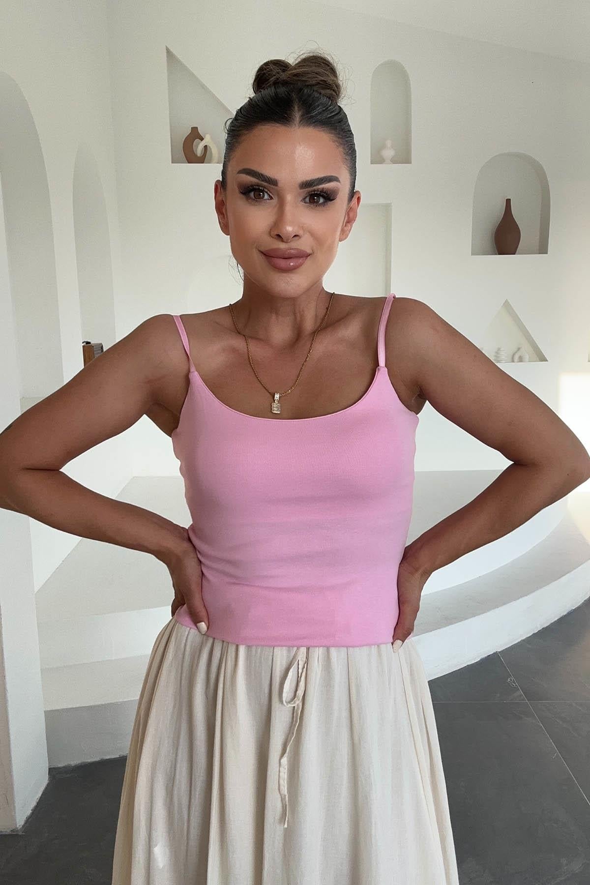 Eswomes Ayarlanabilir Askılı Atlet Pembe