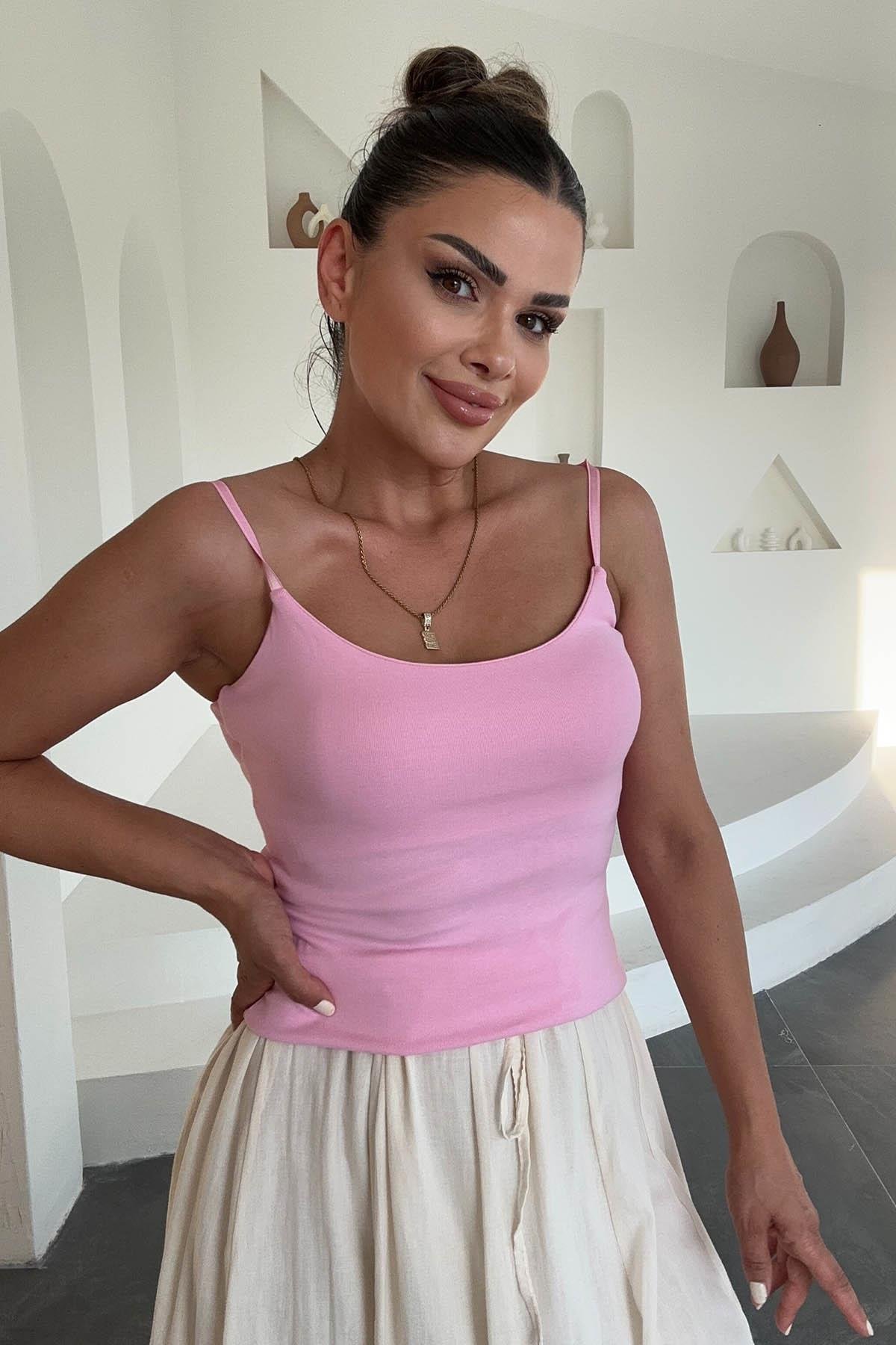 Eswomes Ayarlanabilir Askılı Atlet Pembe