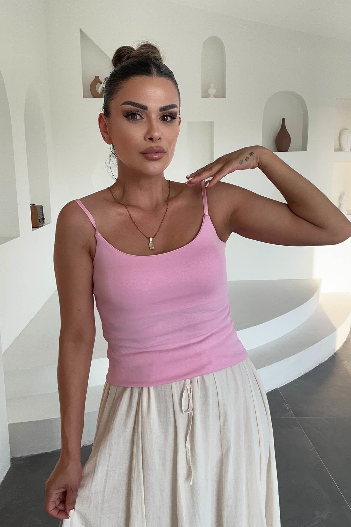 Eswomes Ayarlanabilir Askılı Atlet Pembe