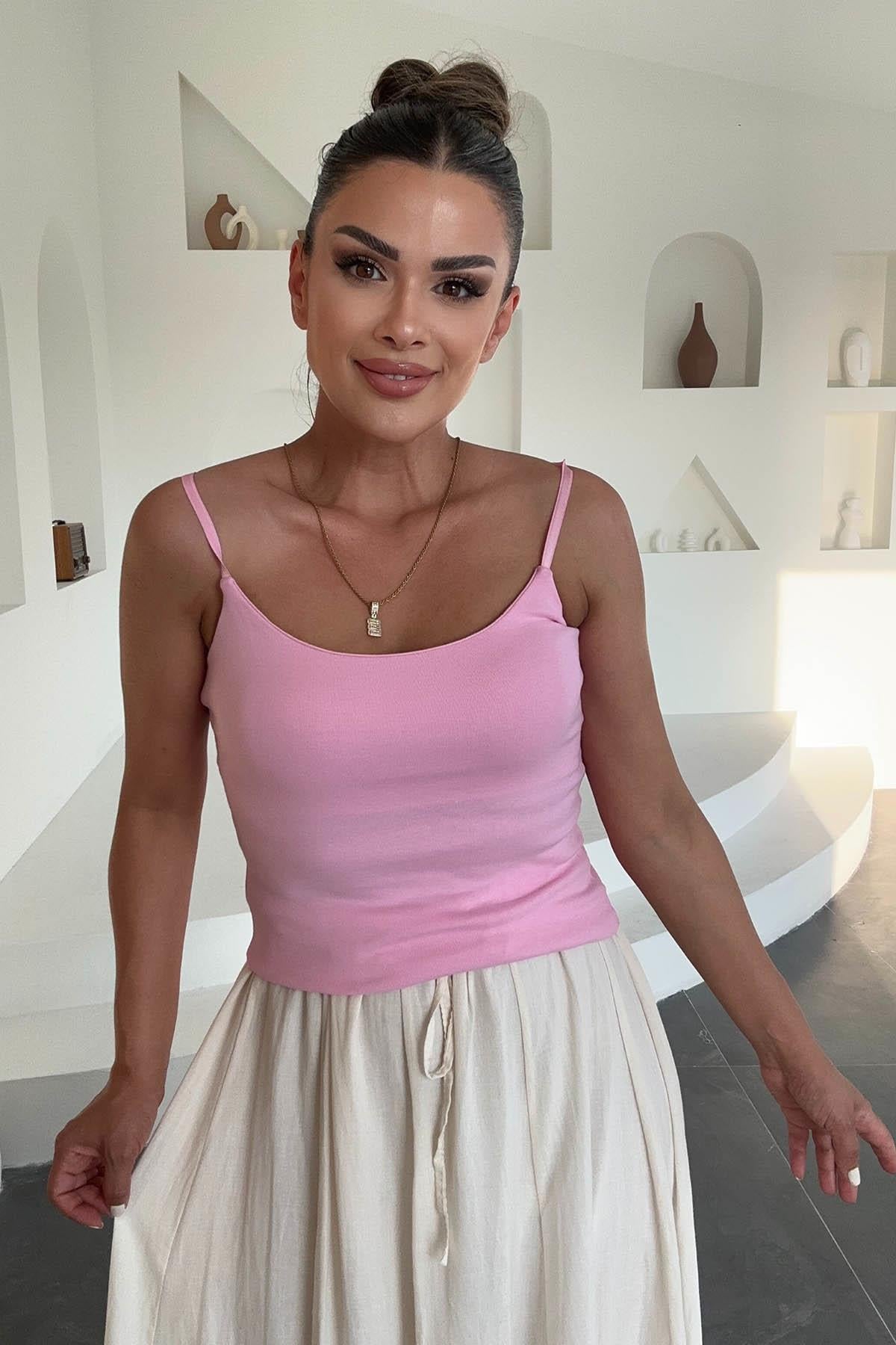 Eswomes Ayarlanabilir Askılı Atlet Pembe
