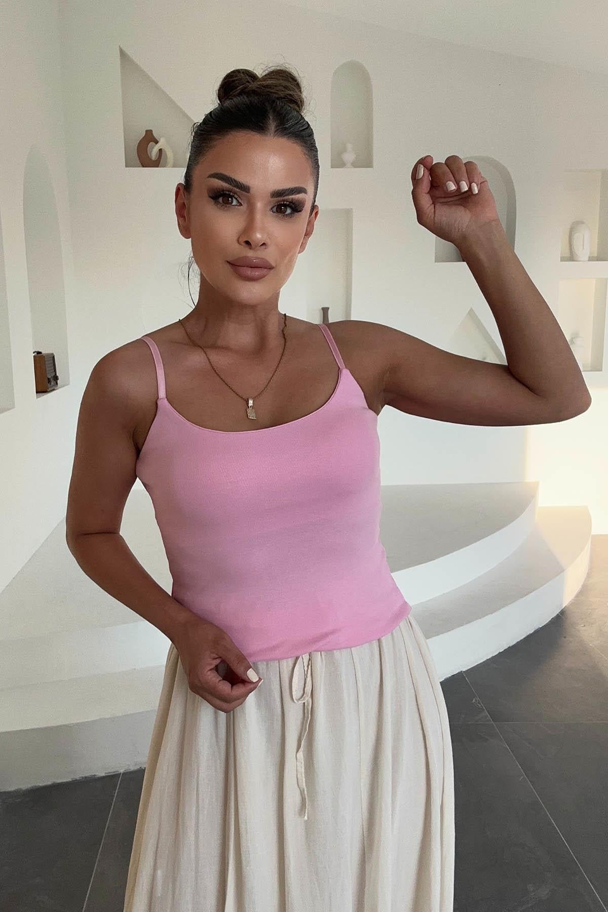 Eswomes Ayarlanabilir Askılı Atlet Pembe