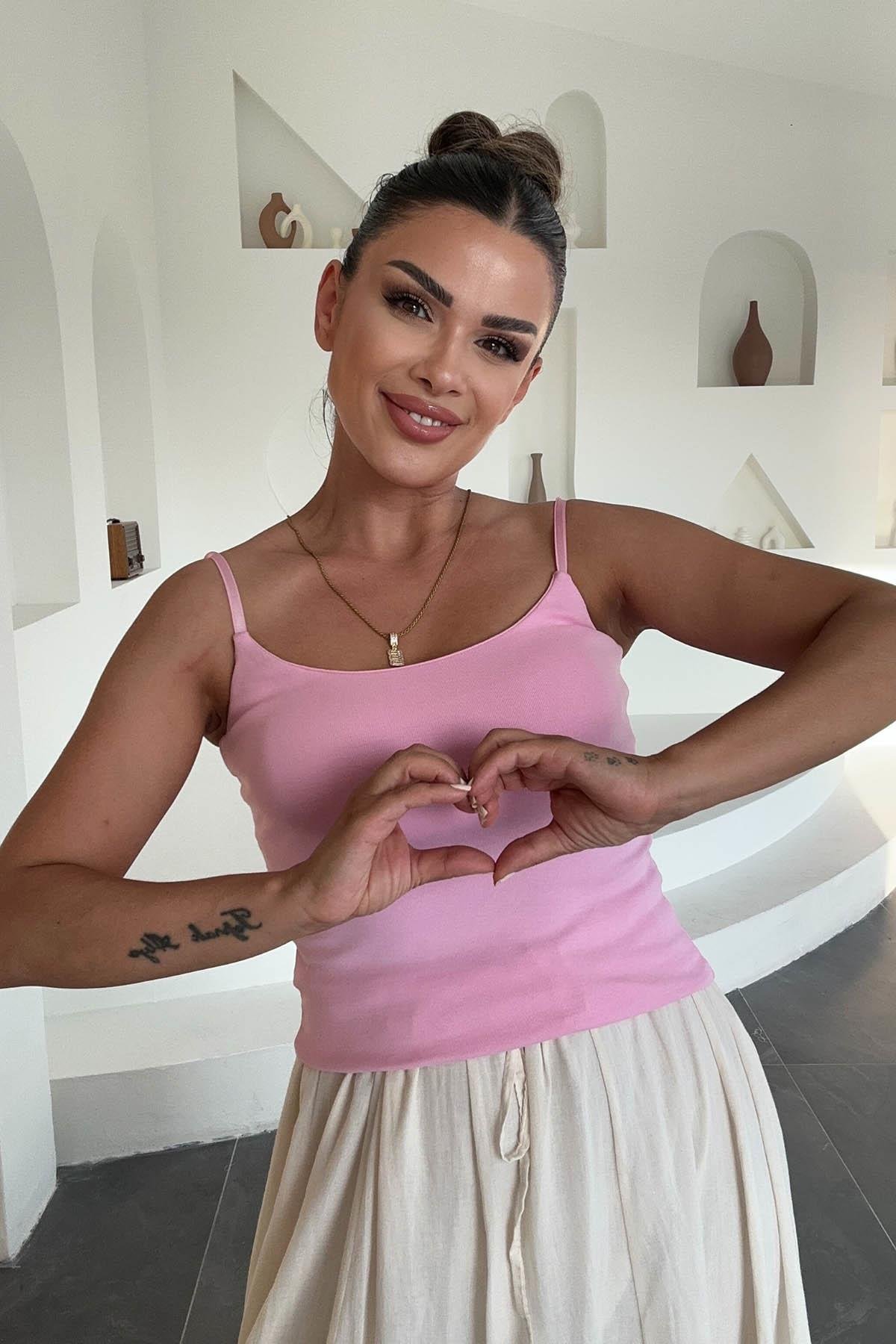 Eswomes Ayarlanabilir Askılı Atlet Pembe