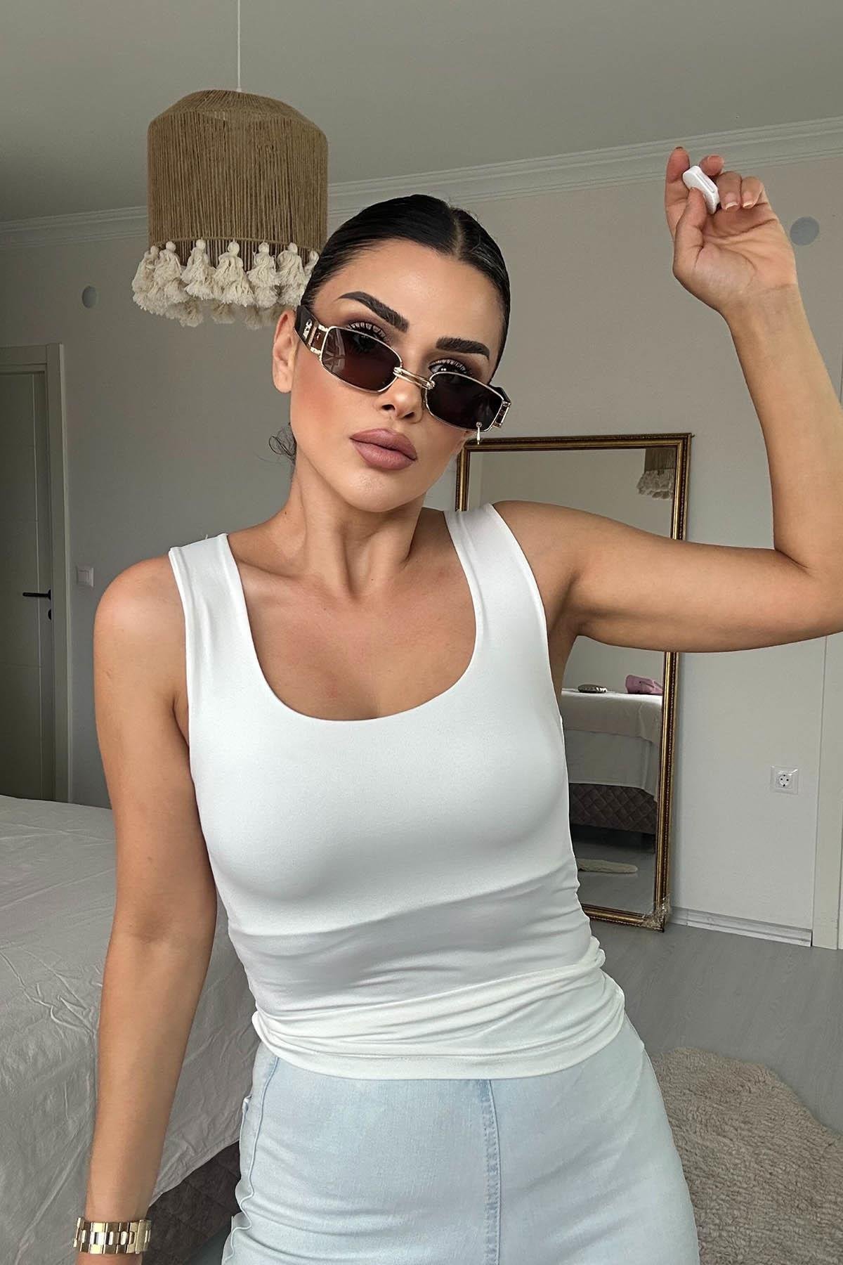 Eswomes Bisiklet Yaka Atlet Beyaz