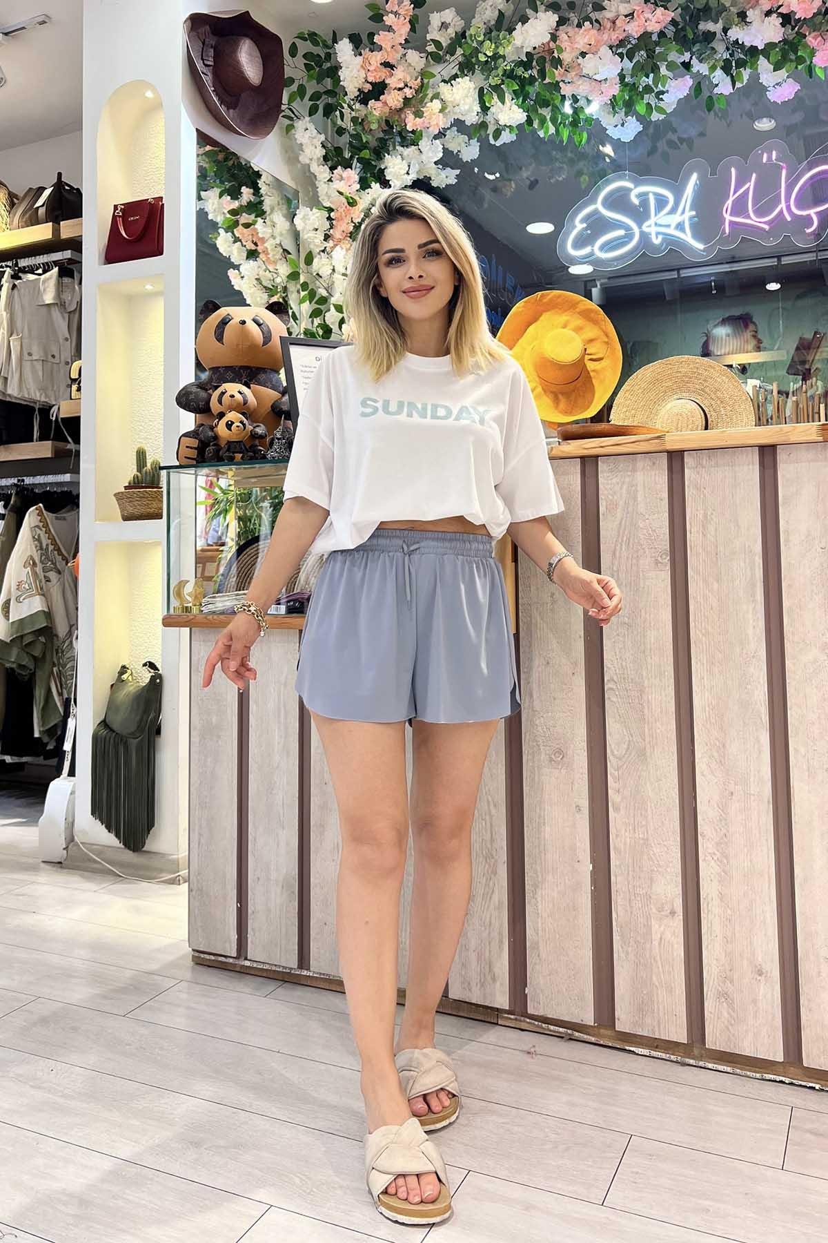 Eswomes Bol Kesim İçi Taytlı Sport Şort Gri
