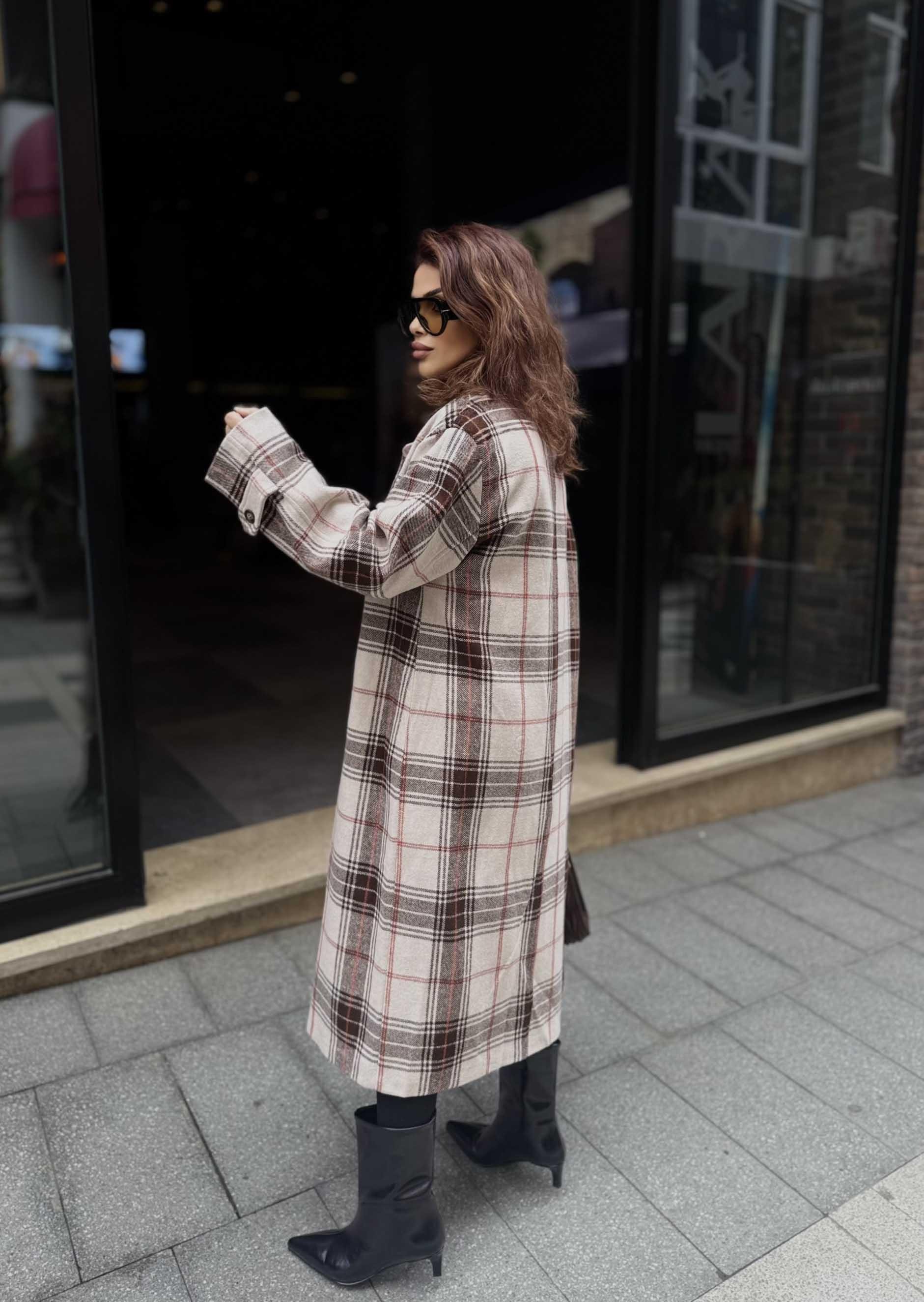 Eswomes Ekose Oversize Kaban Bej