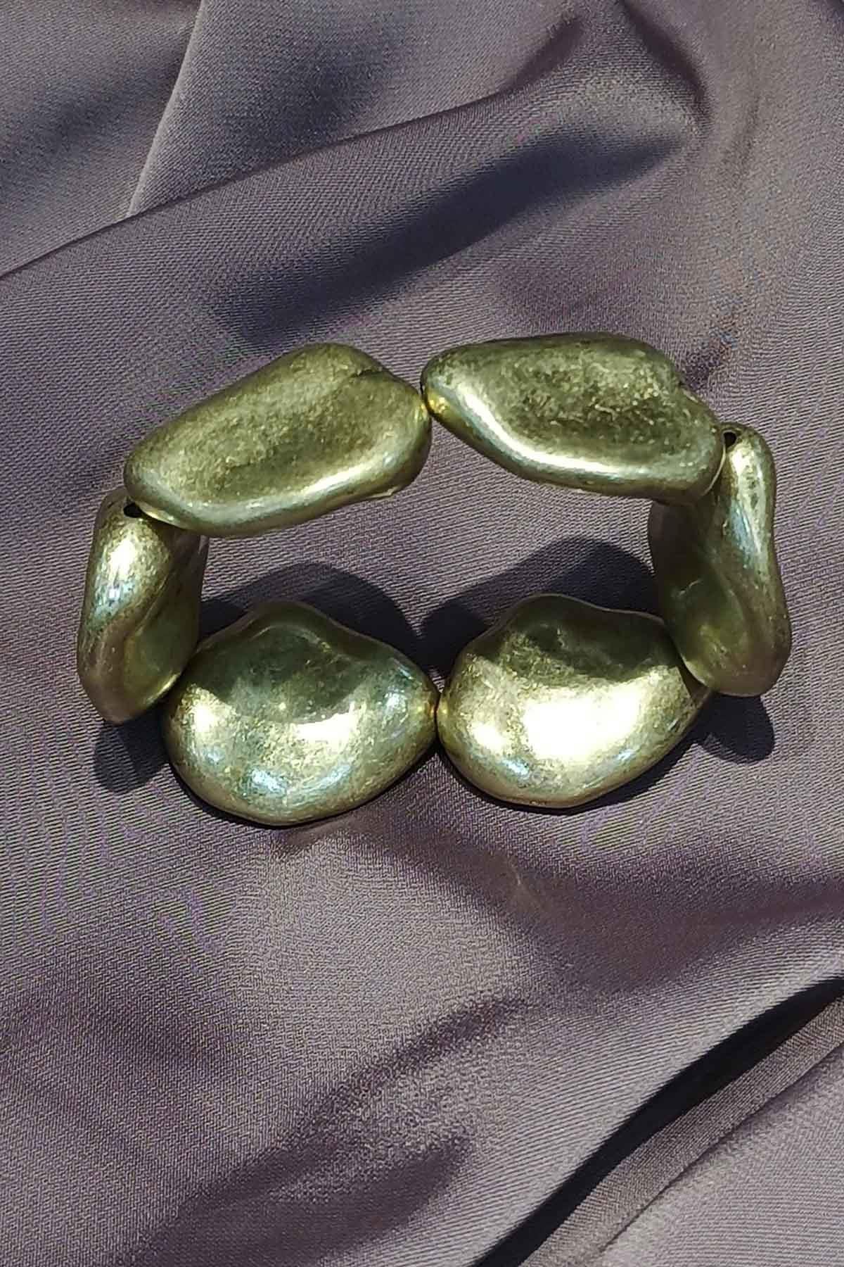 Eswomes Eskitme Lastikli Taş Bileklik Gold