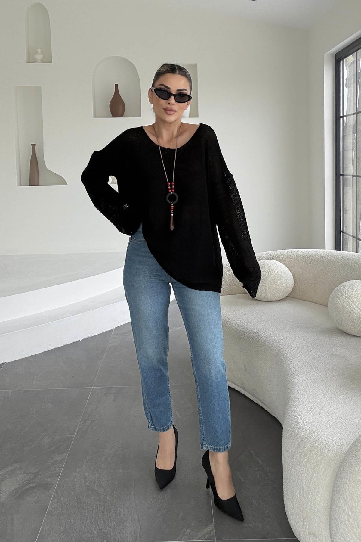 Eswomes Fit Kalıp Mom Jean Mavi