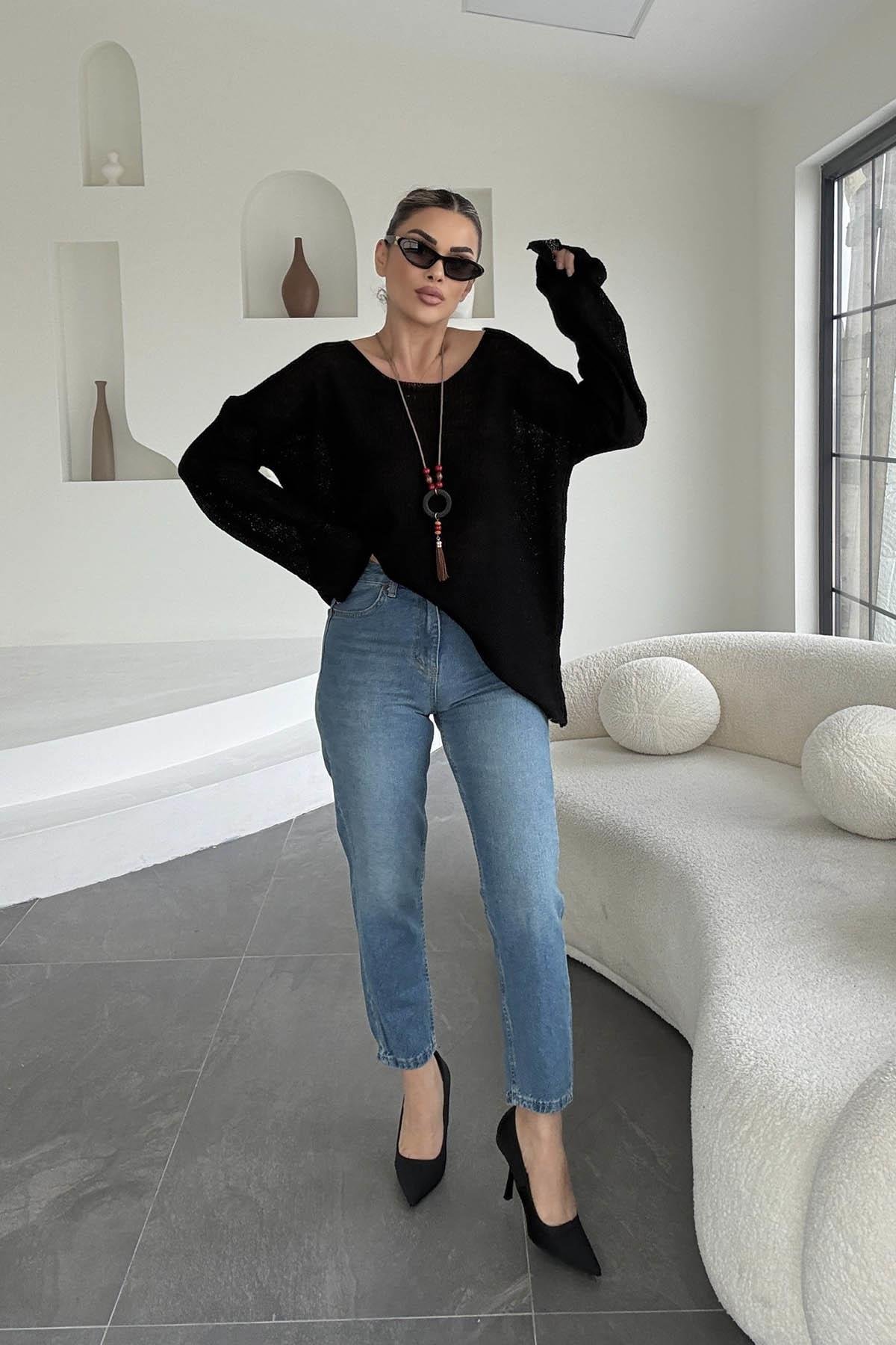 Eswomes Fit Kalıp Mom Jean Mavi