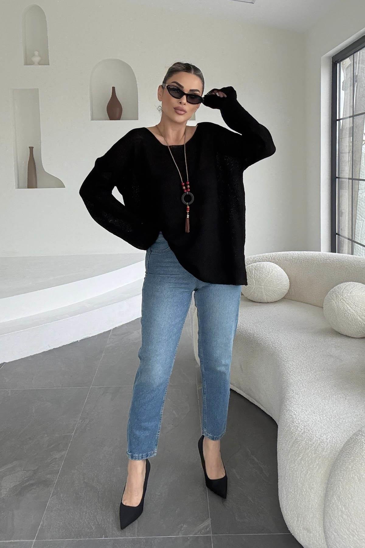 Eswomes Fit Kalıp Mom Jean Mavi
