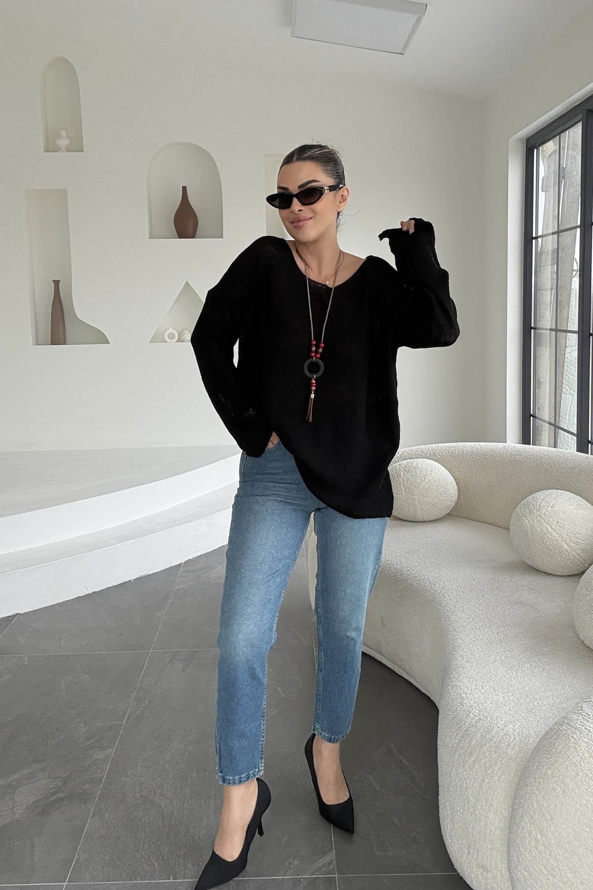 Eswomes Fit Kalıp Mom Jean Mavi