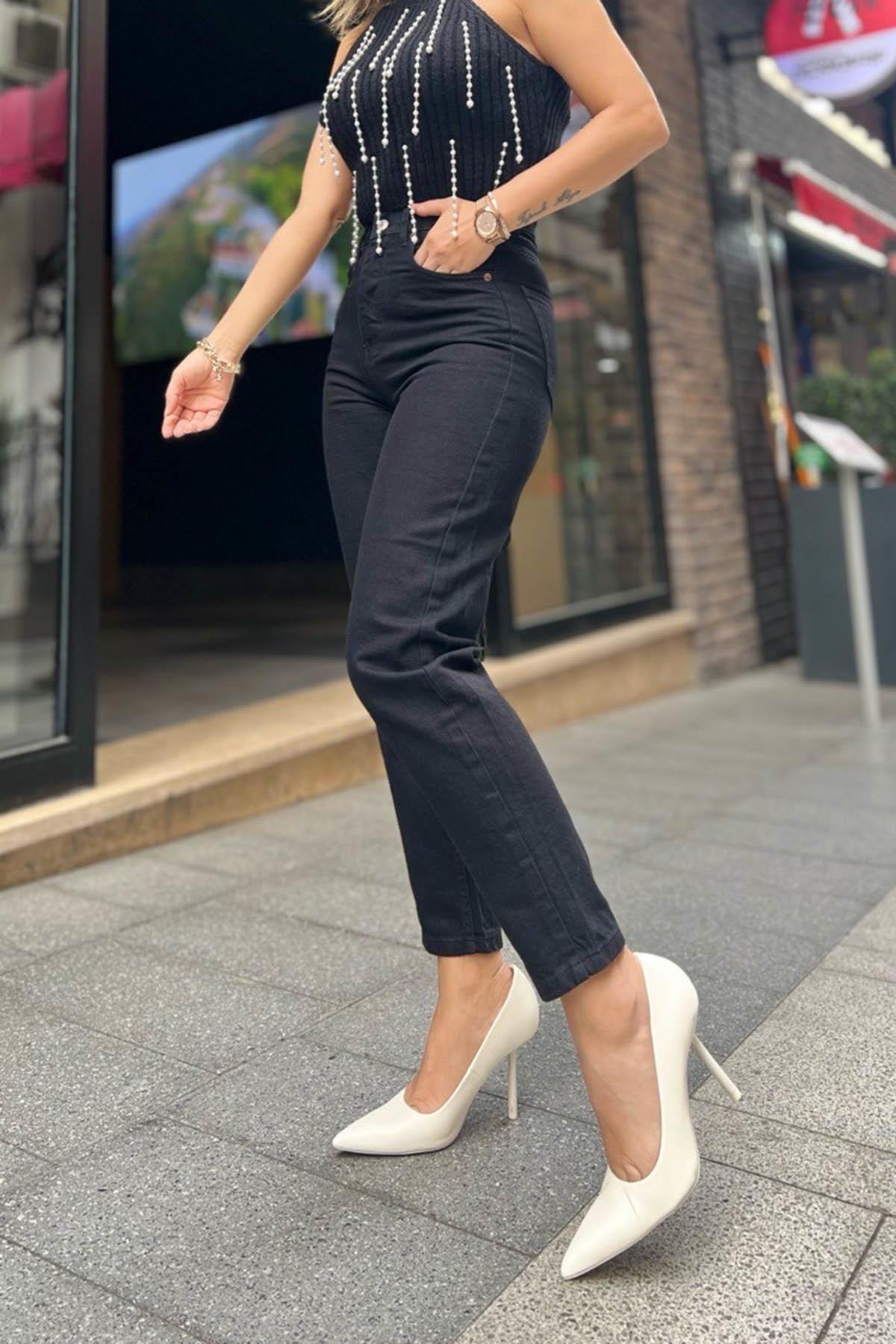 Eswomes Fit Kalıp Mom Jean Siyah