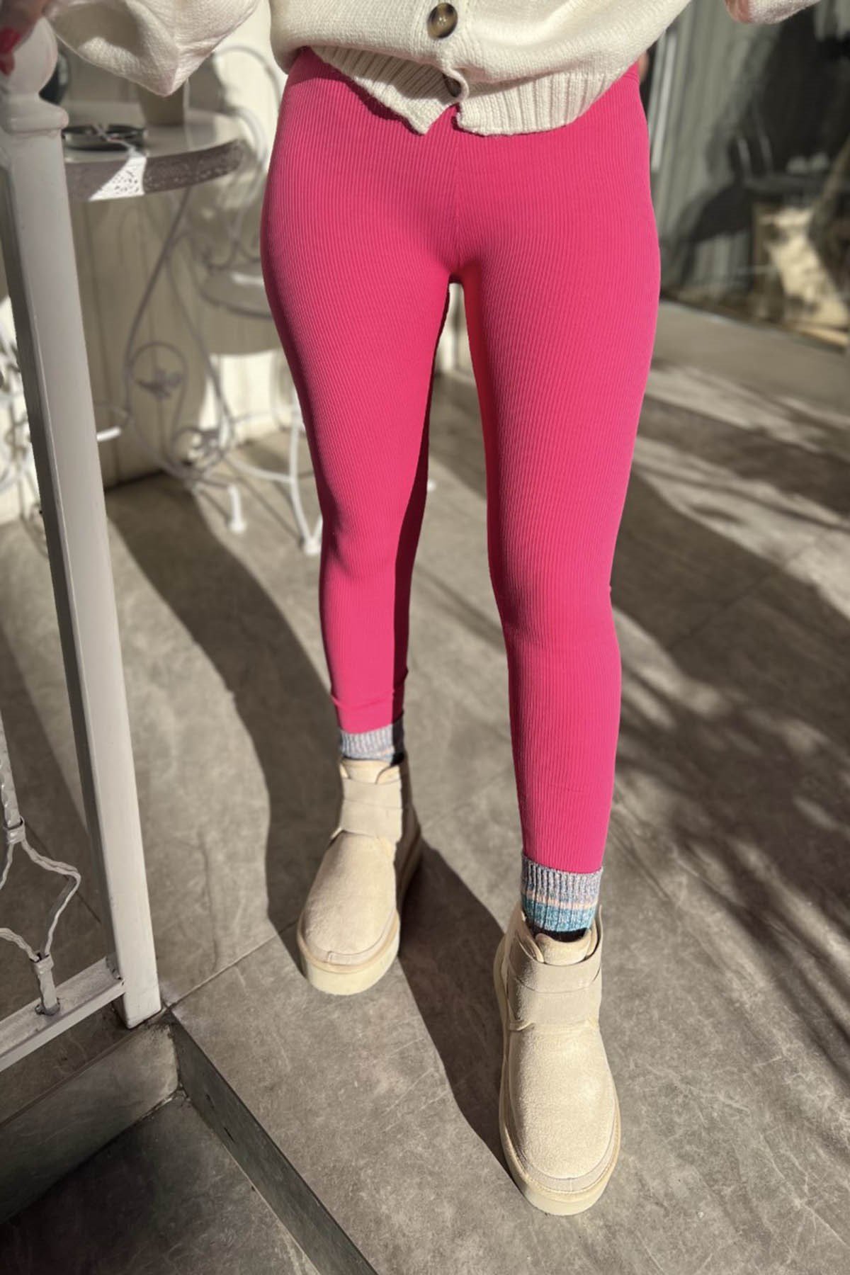 Eswomes Fitilli İçi Şardonlu Yüksek Bel Tayt Pembe