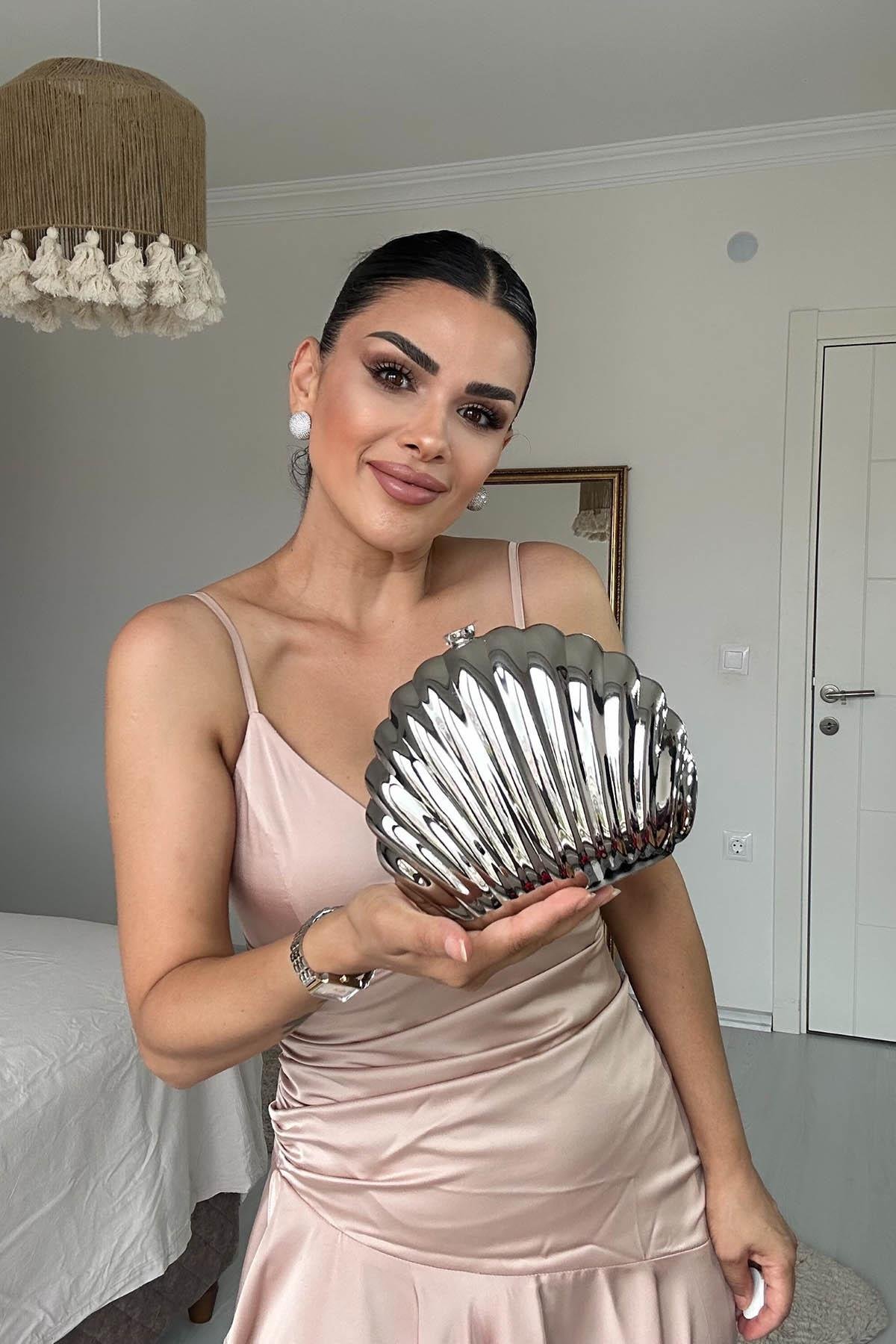 Eswomes İstiridye Model Abiye Çanta Gümüş