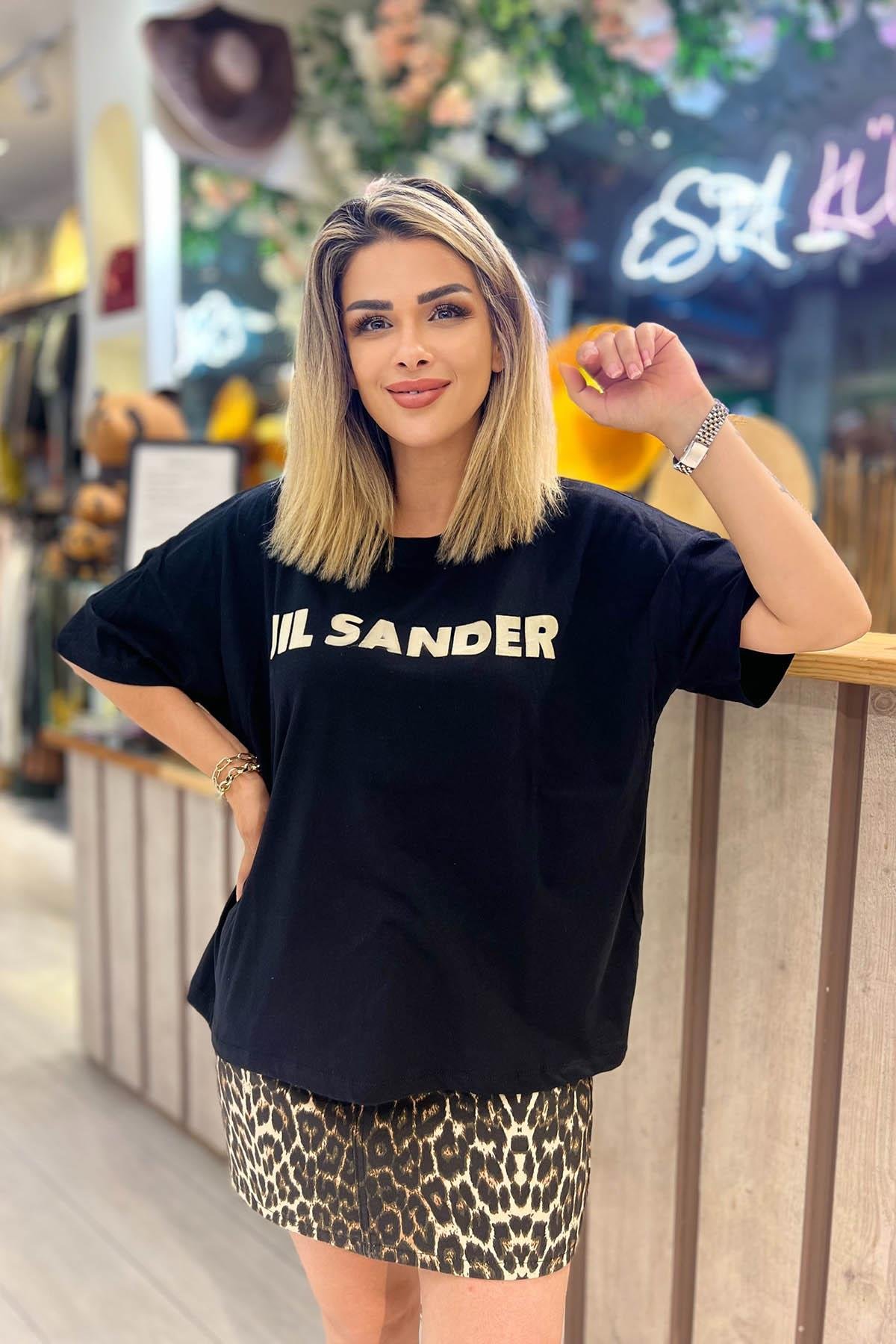 Eswomes Jıl Sander Yazılı Tişört Siyah