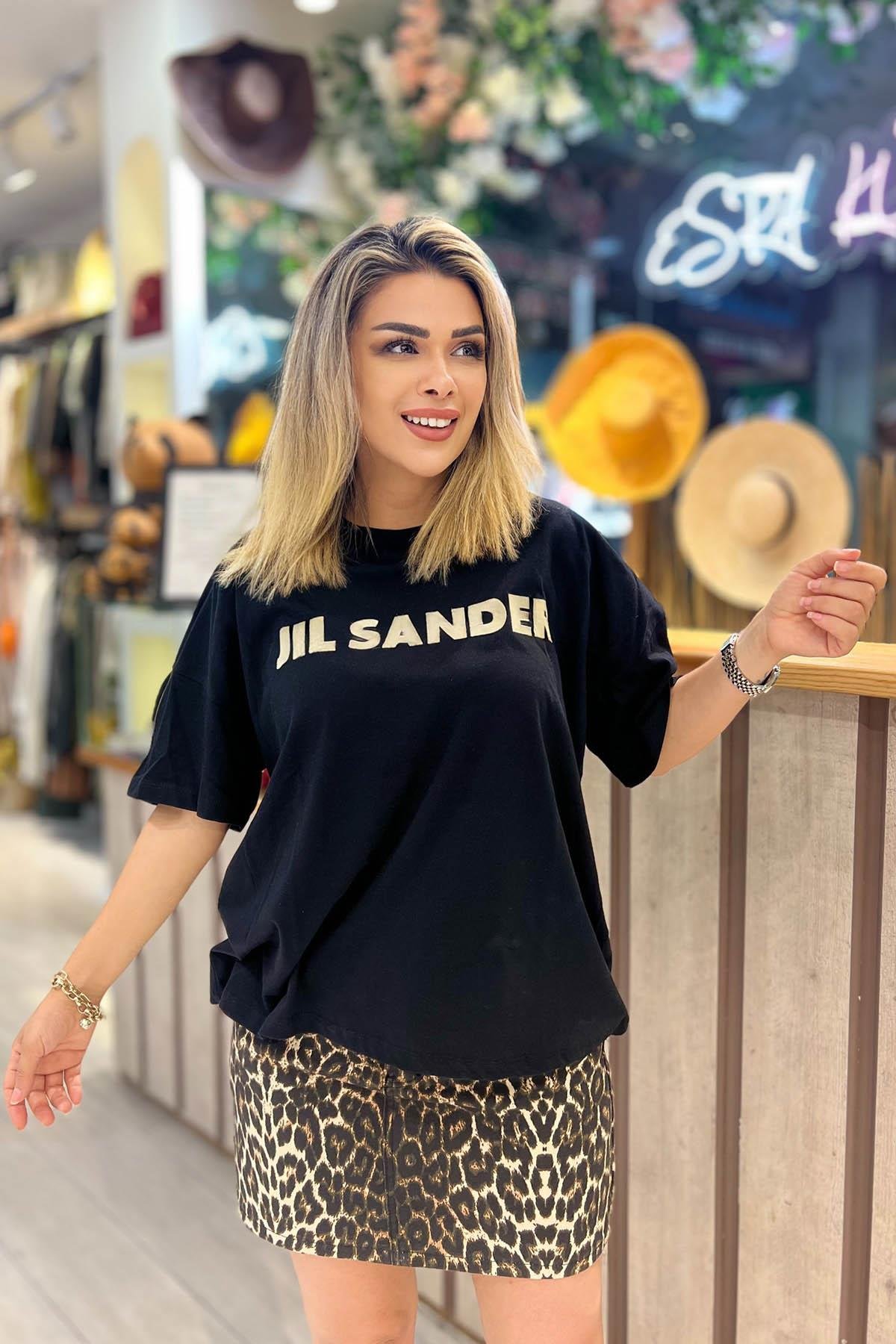 Eswomes Jıl Sander Yazılı Tişört Siyah