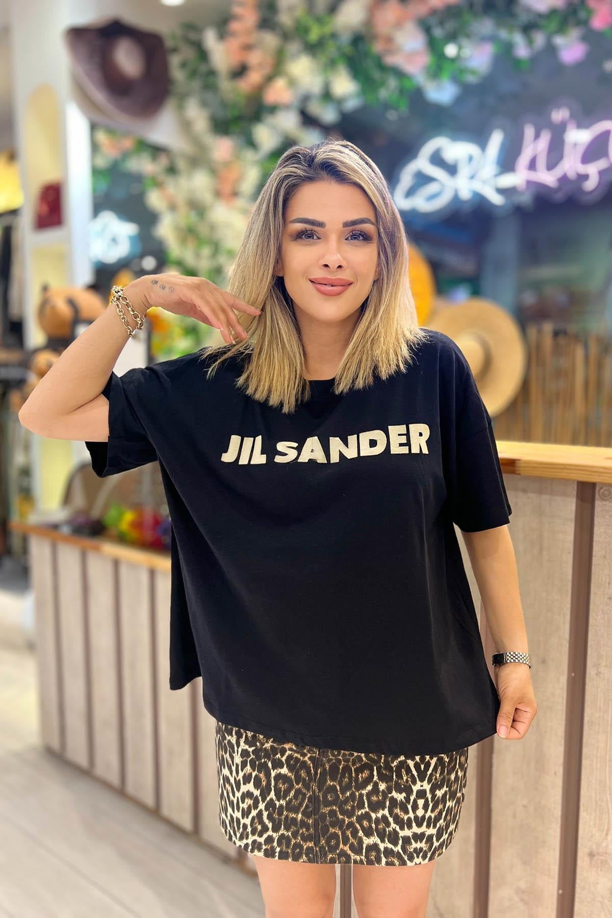 Eswomes Jıl Sander Yazılı Tişört Siyah