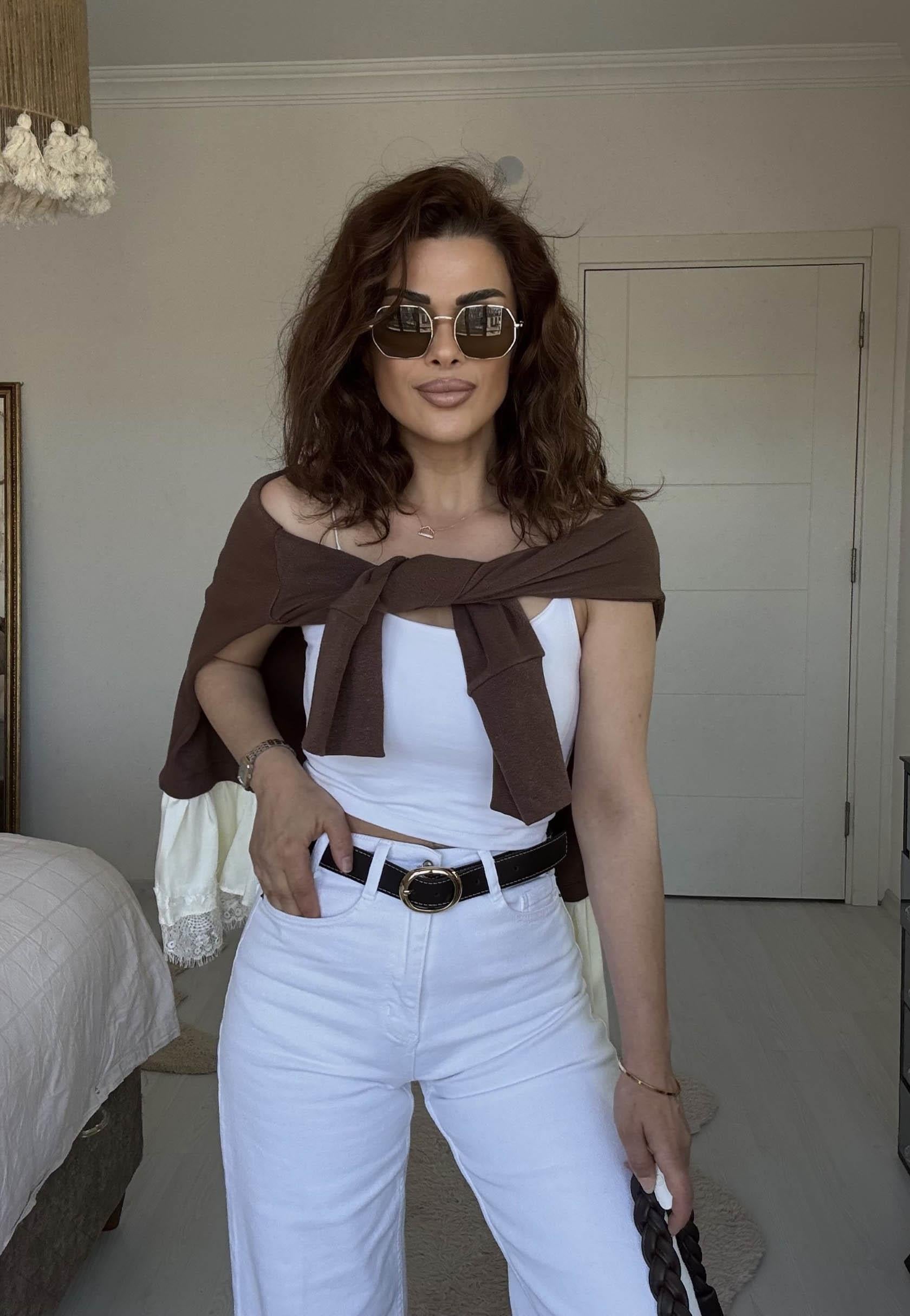 Eswomes Kemerli Wideleg Jean Beyaz