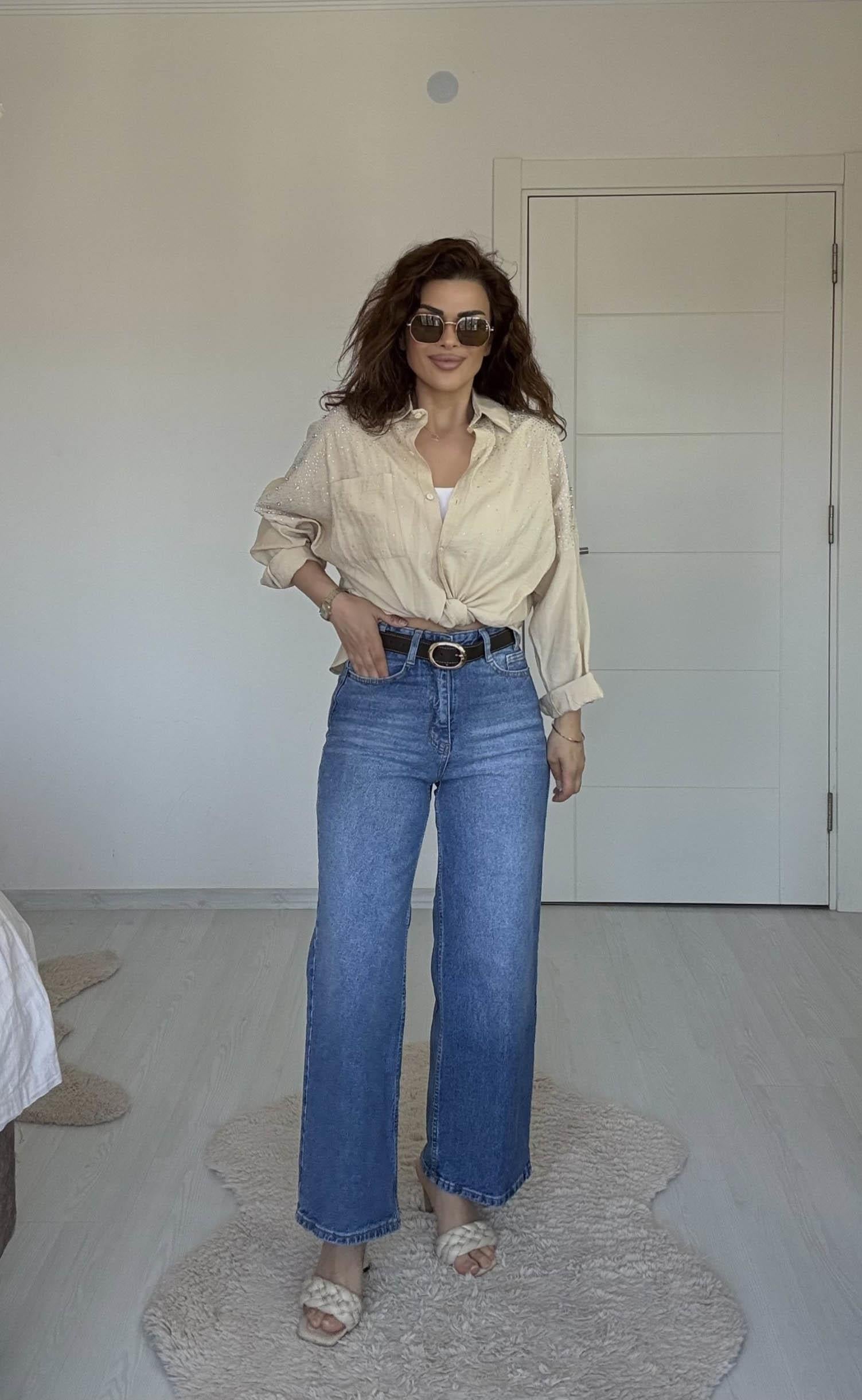 Eswomes Kemerli Wideleg Jean Mavi