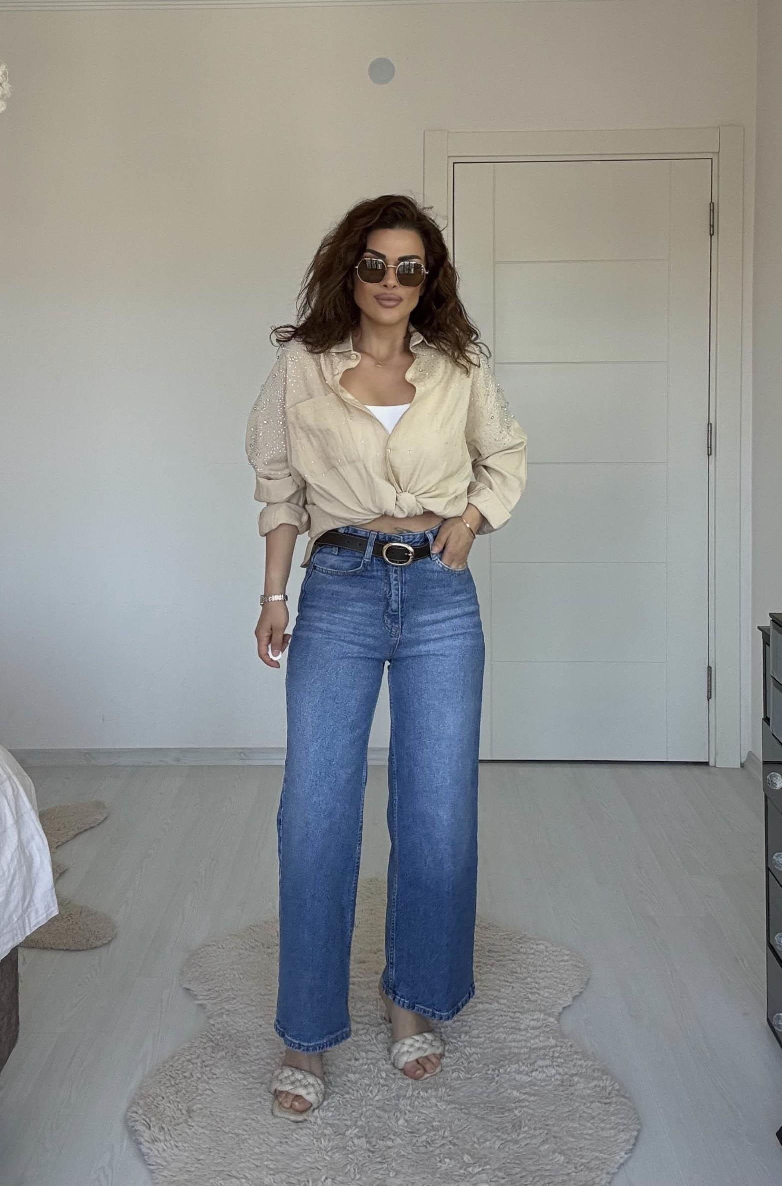 Eswomes Kemerli Wideleg Jean Mavi
