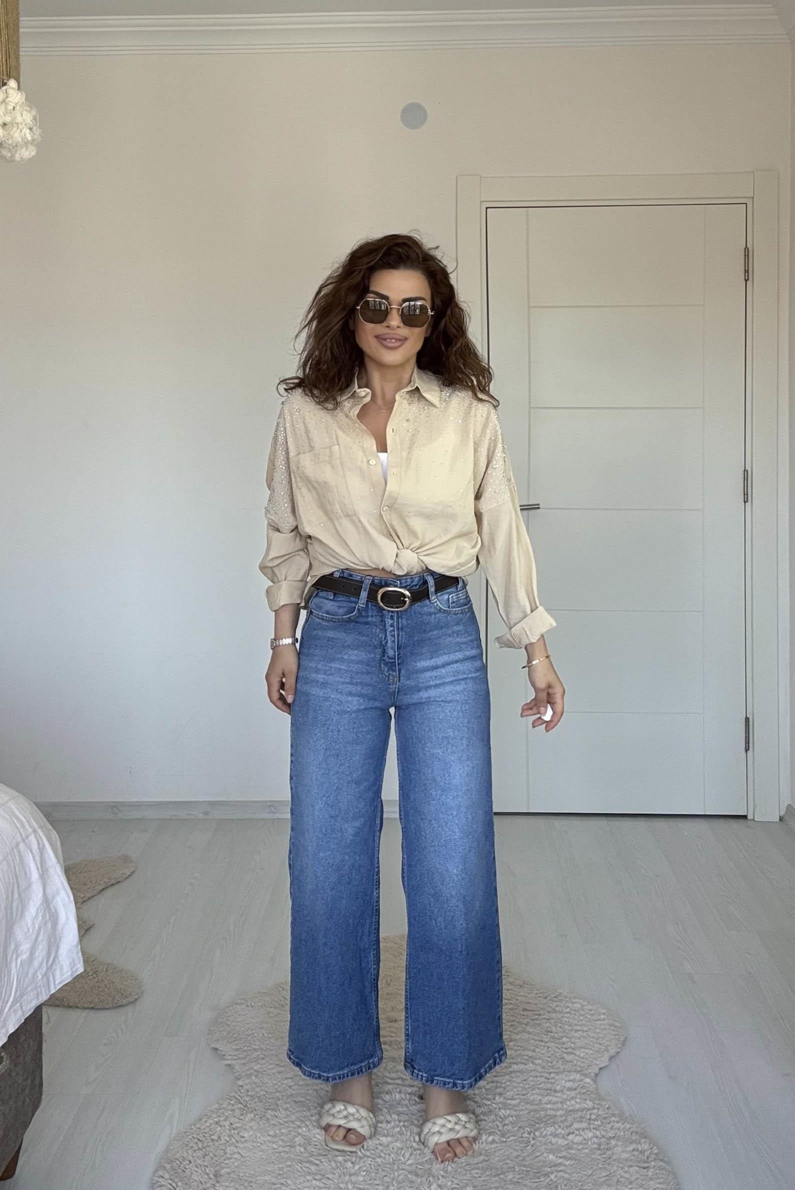 Eswomes Kemerli Wideleg Jean Mavi