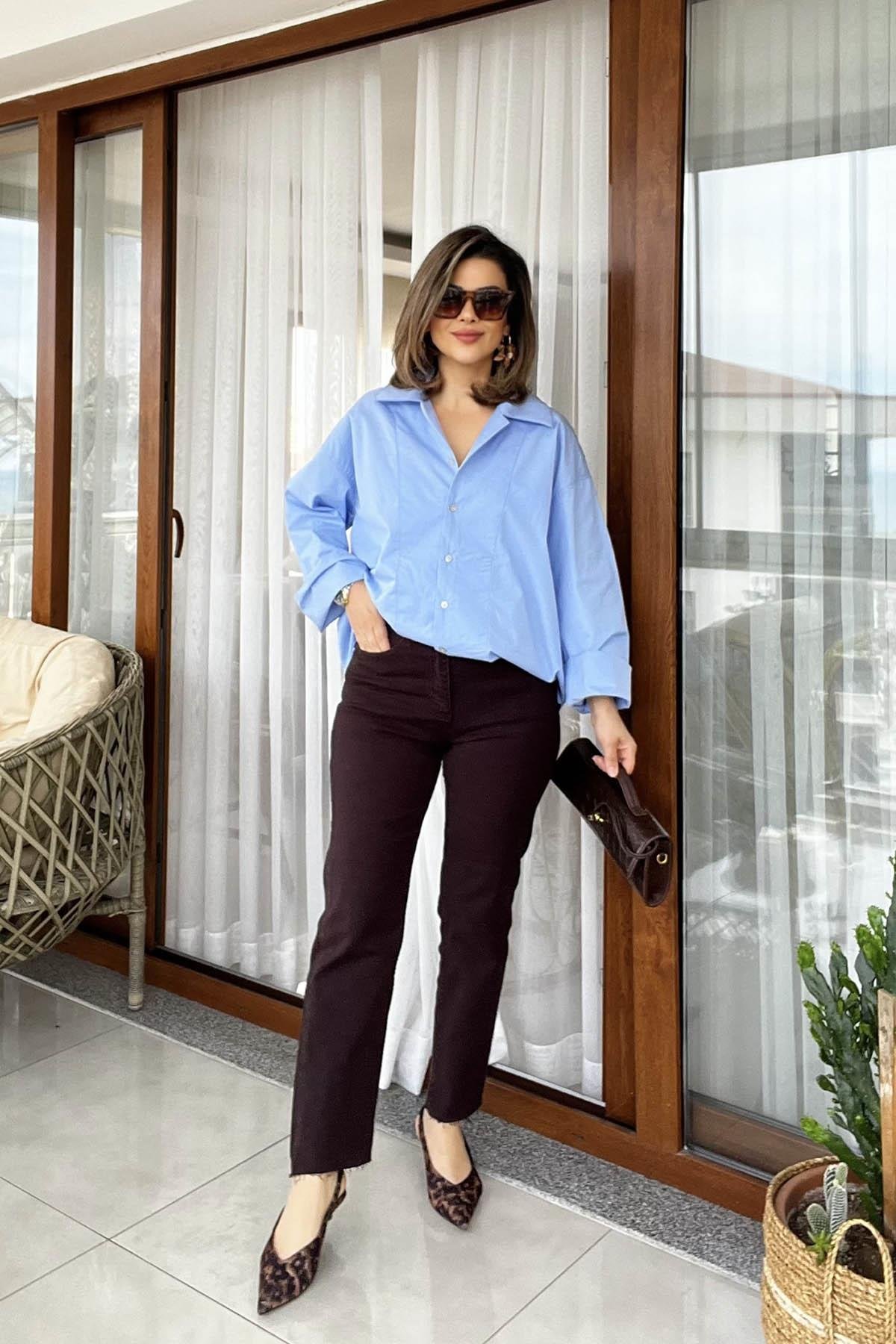 Eswomes Kesik Paça Boyfit Jean Acı Kahve