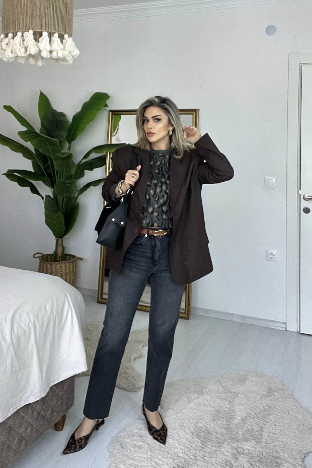 Eswomes Kesik Paça Boyfit Jean Füme