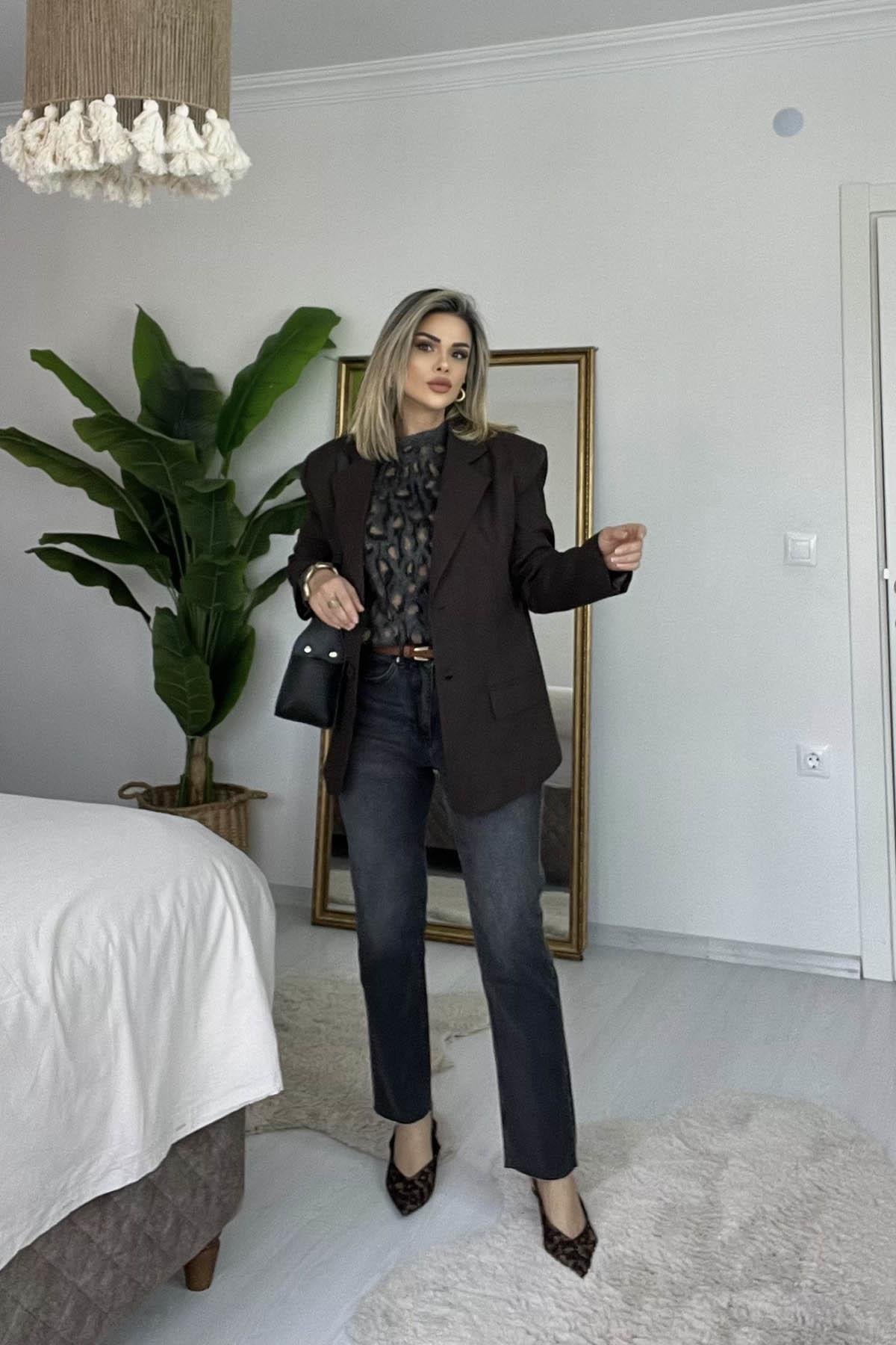 Eswomes Kesik Paça Boyfit Jean Füme