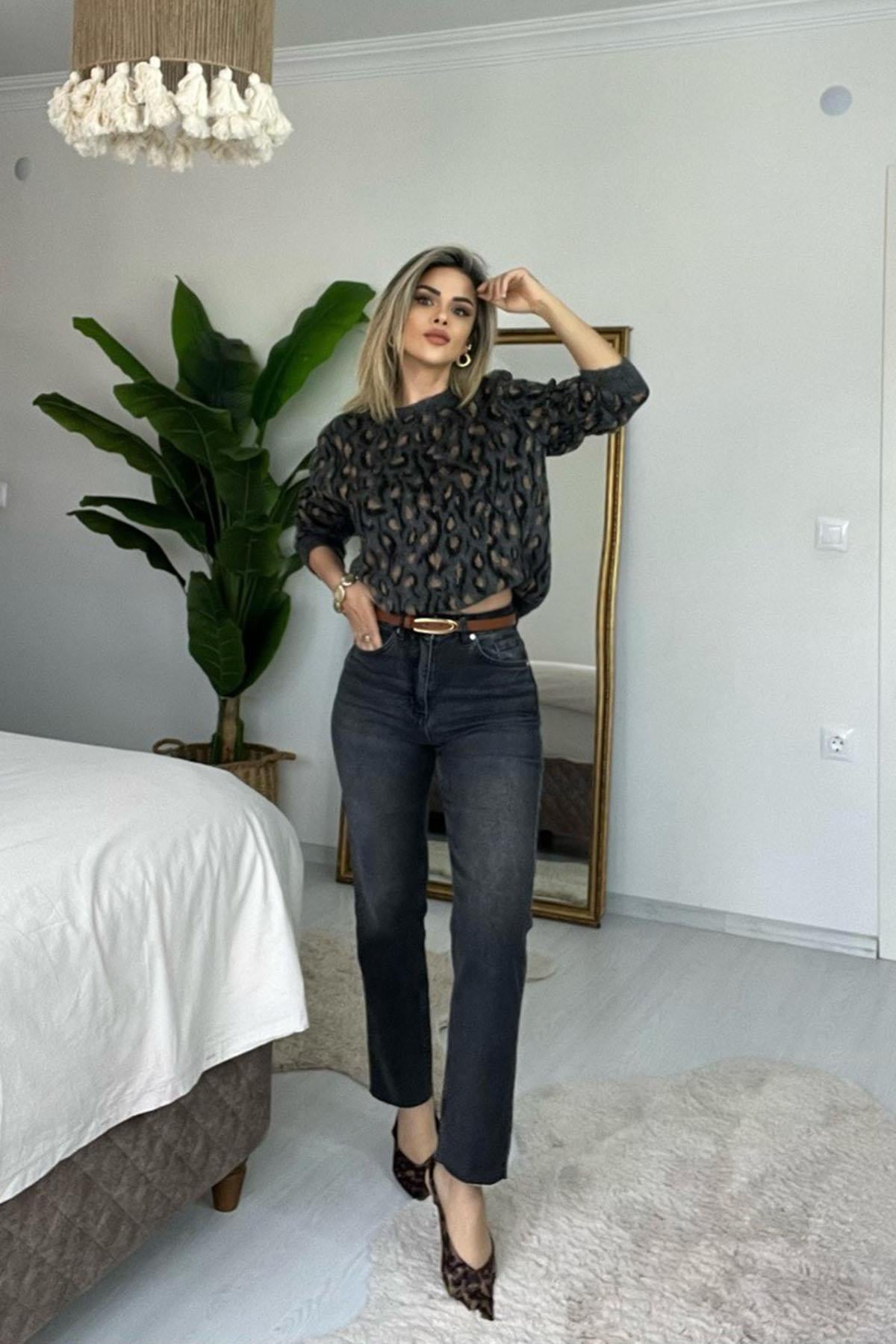 Eswomes Kesik Paça Boyfit Jean Füme